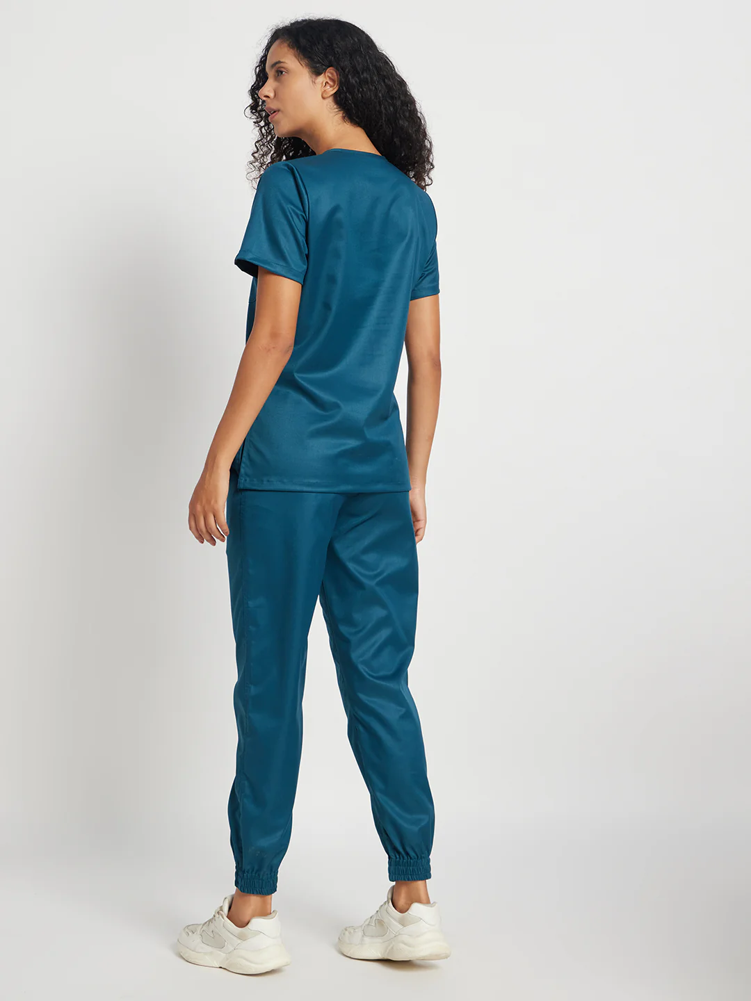 Stretchable (2Way) Women Forest Green V-Neck With Jogger Scrub Set - Image 2