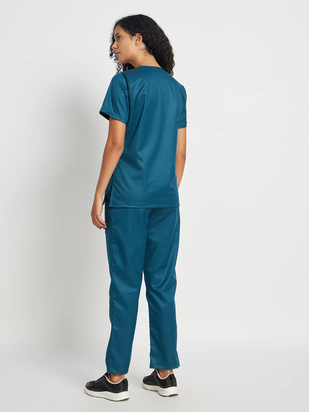 Stretchable (2Way) Women Forest Green V-Neck With Straight Pant Scrub Set - Image 2