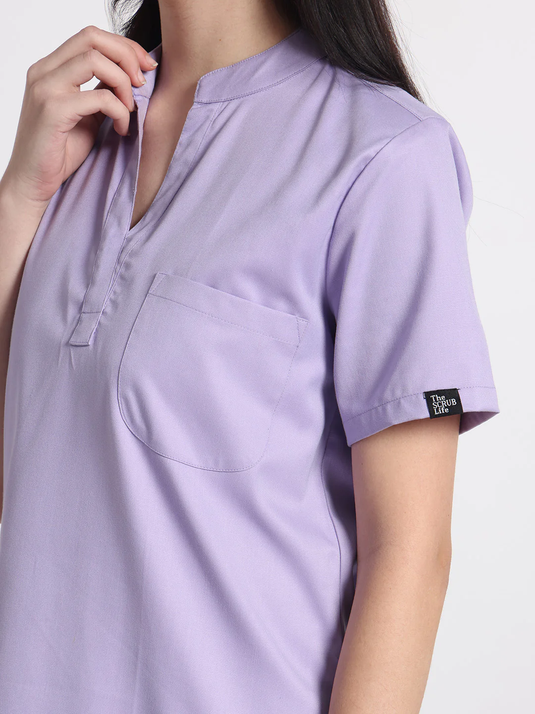 Stretchable (2Way) Women Lavender Mandarin Neck With Jogger Scrub Set - Image 5