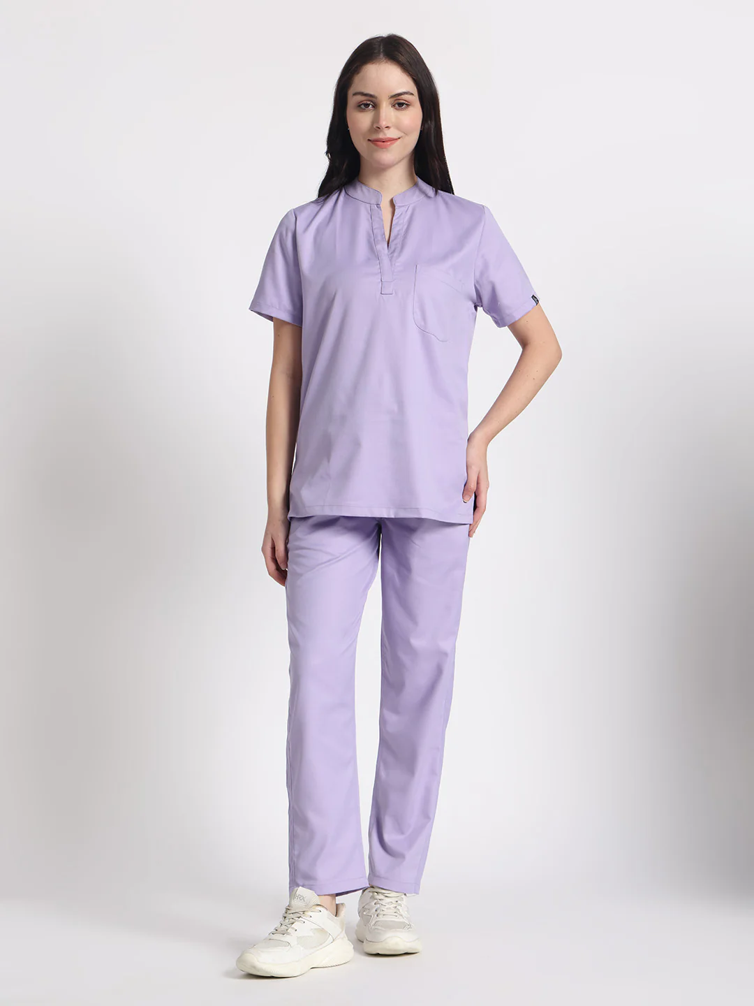 Stretchable (2Way) Women Lavender Mandarin Neck With Straight Pant Scrub Set