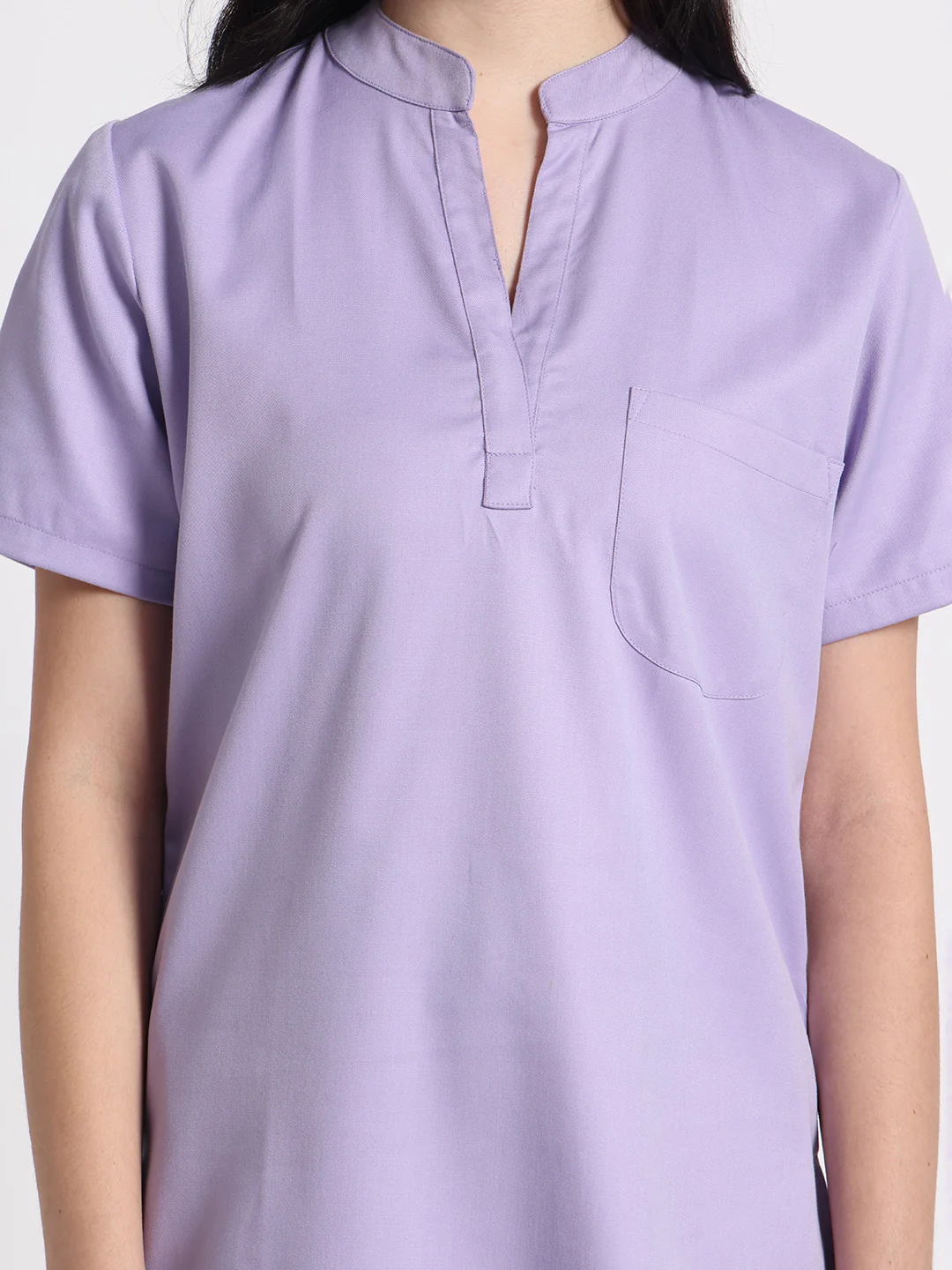 Stretchable (2Way) Women Lavender Mandarin Neck With Straight Pant Scrub Set - Image 5
