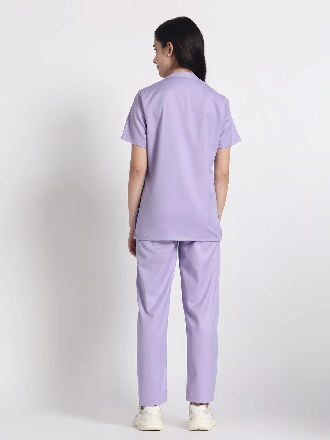 Stretchable (2Way) Women Lavender Mandarin Neck With Straight Pant Scrub Set - Image 6