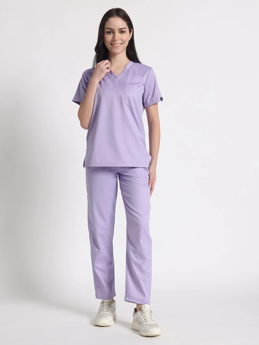 Stretchable (2Way) Women Lavender V-Neck With Straight Pant Scrub Set