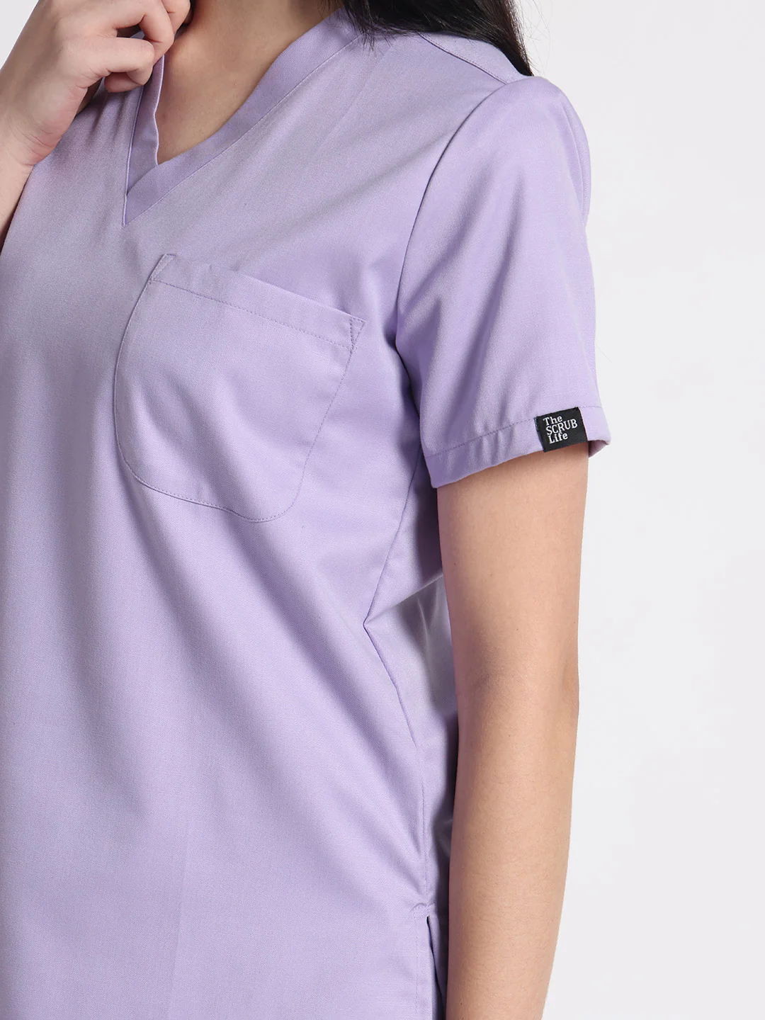 Stretchable (2Way) Women Lavender V-Neck With Straight Pant Scrub Set - Image 4