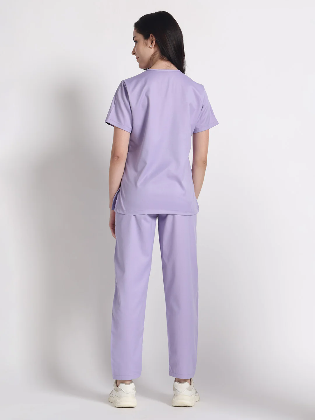 Stretchable (2Way) Women Lavender V-Neck With Straight Pant Scrub Set - Image 5