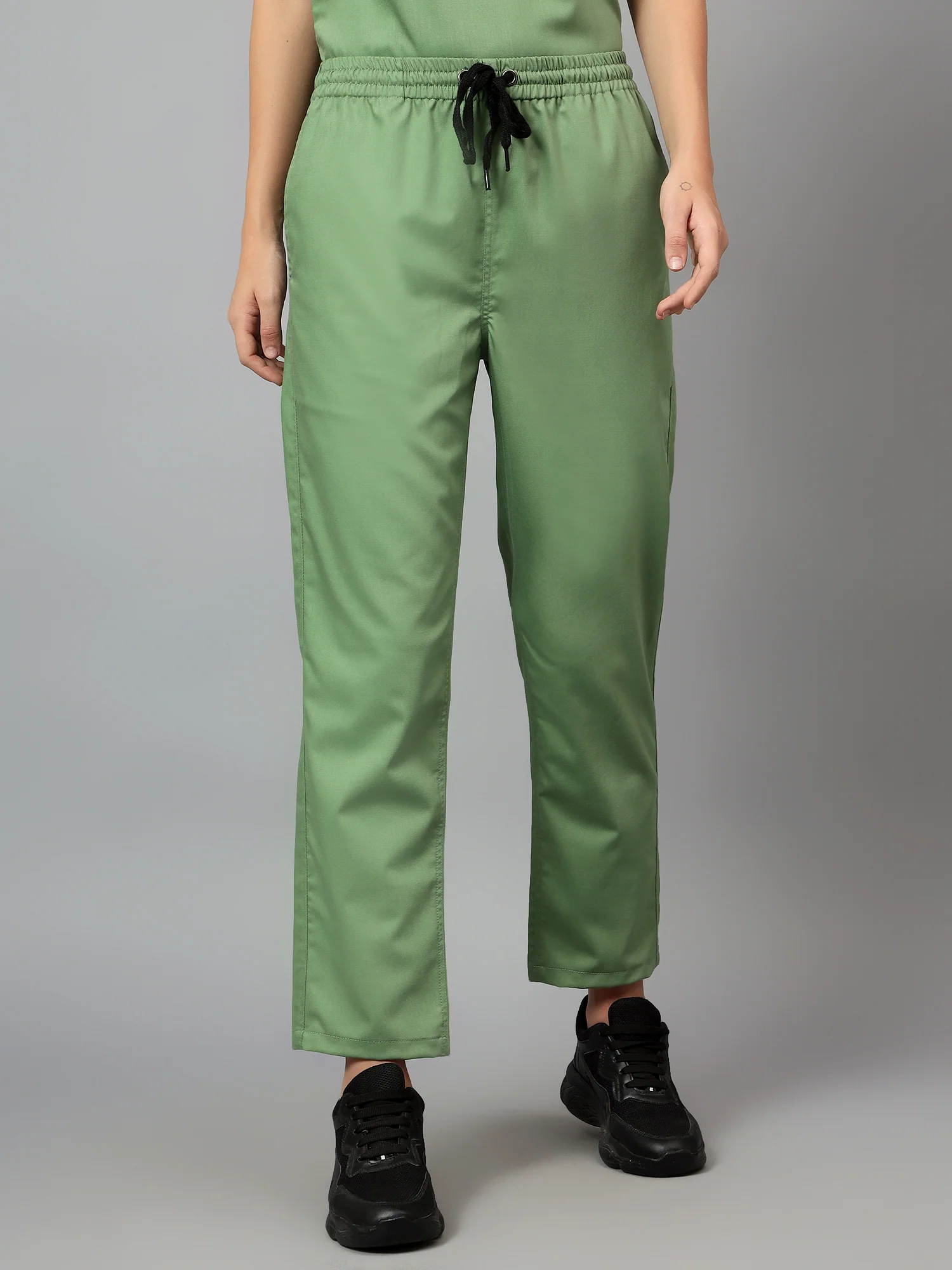Stretchable (2Way) Women Pista Green V-Neck With Straight Pant Scrub Set - Image 2
