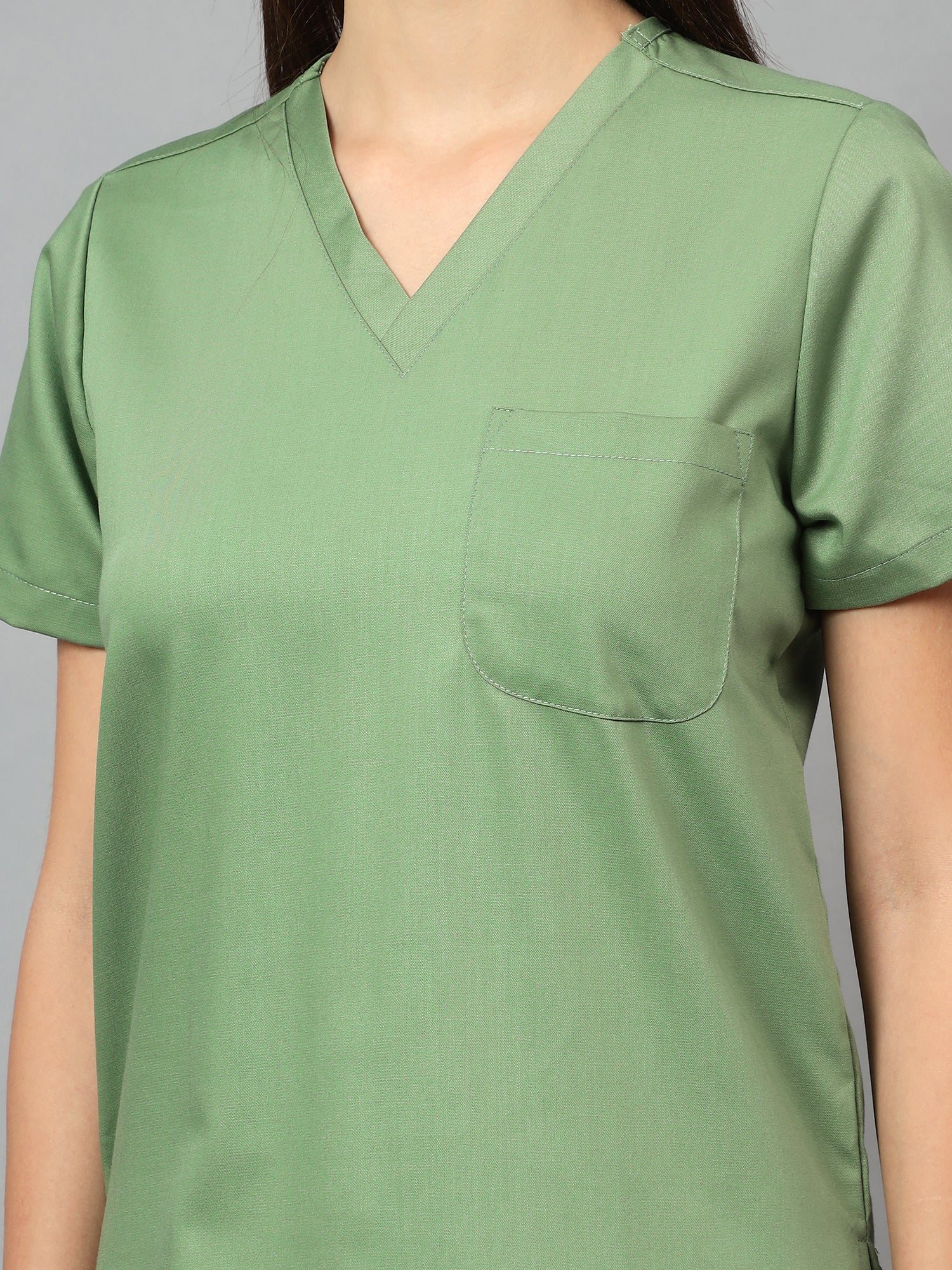 Stretchable (2Way) Women Pista Green V-Neck With Straight Pant Scrub Set - Image 4