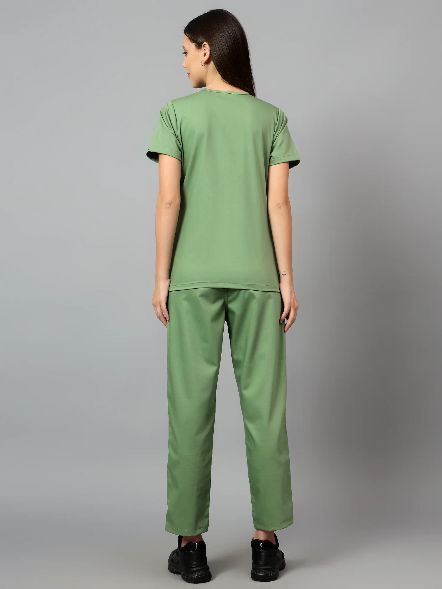 Stretchable (2Way) Women Pista Green V-Neck With Straight Pant Scrub Set - Image 5