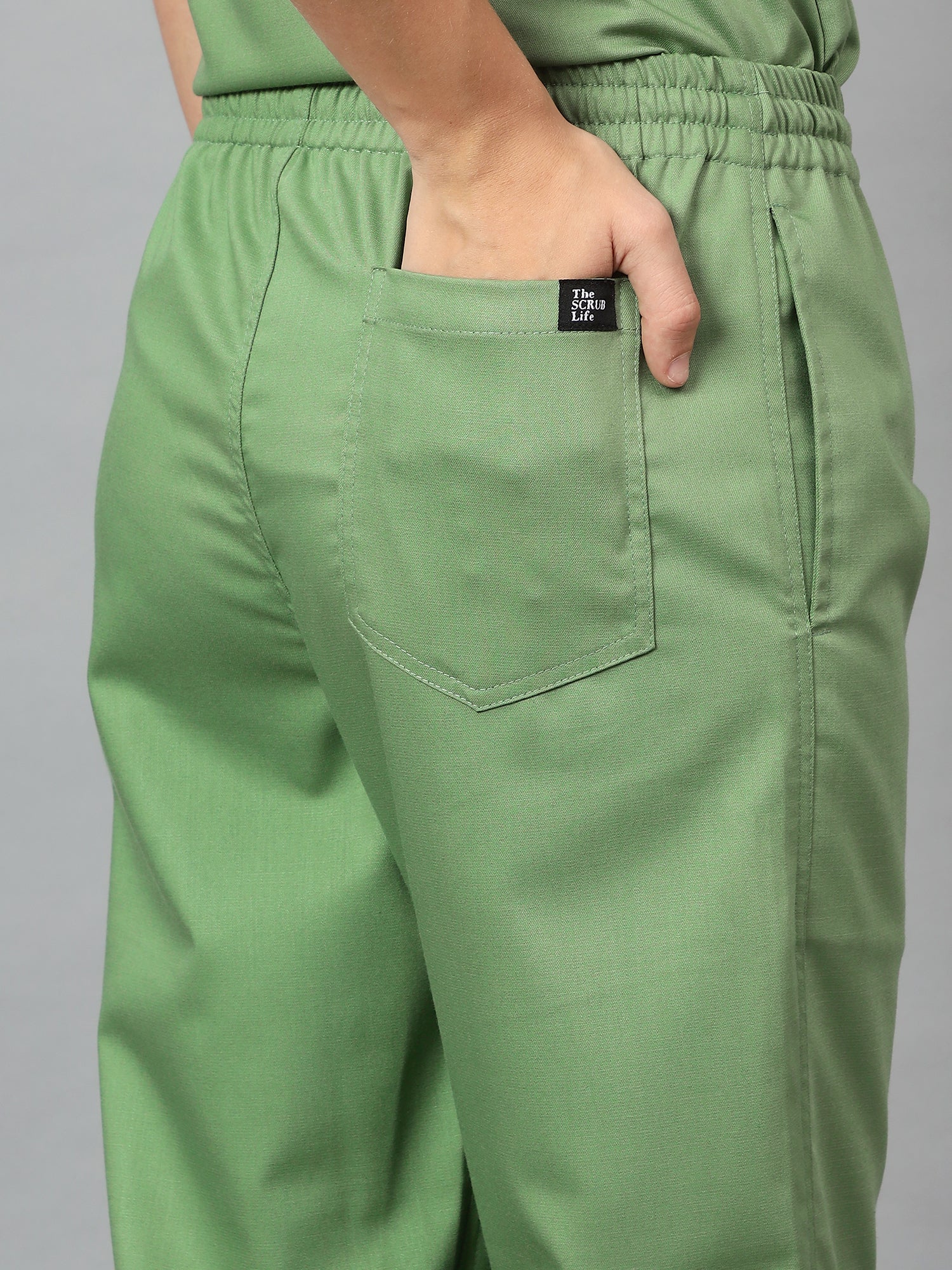 Stretchable (2Way) Women Pista Green Straight Scrub Pant - Image 3