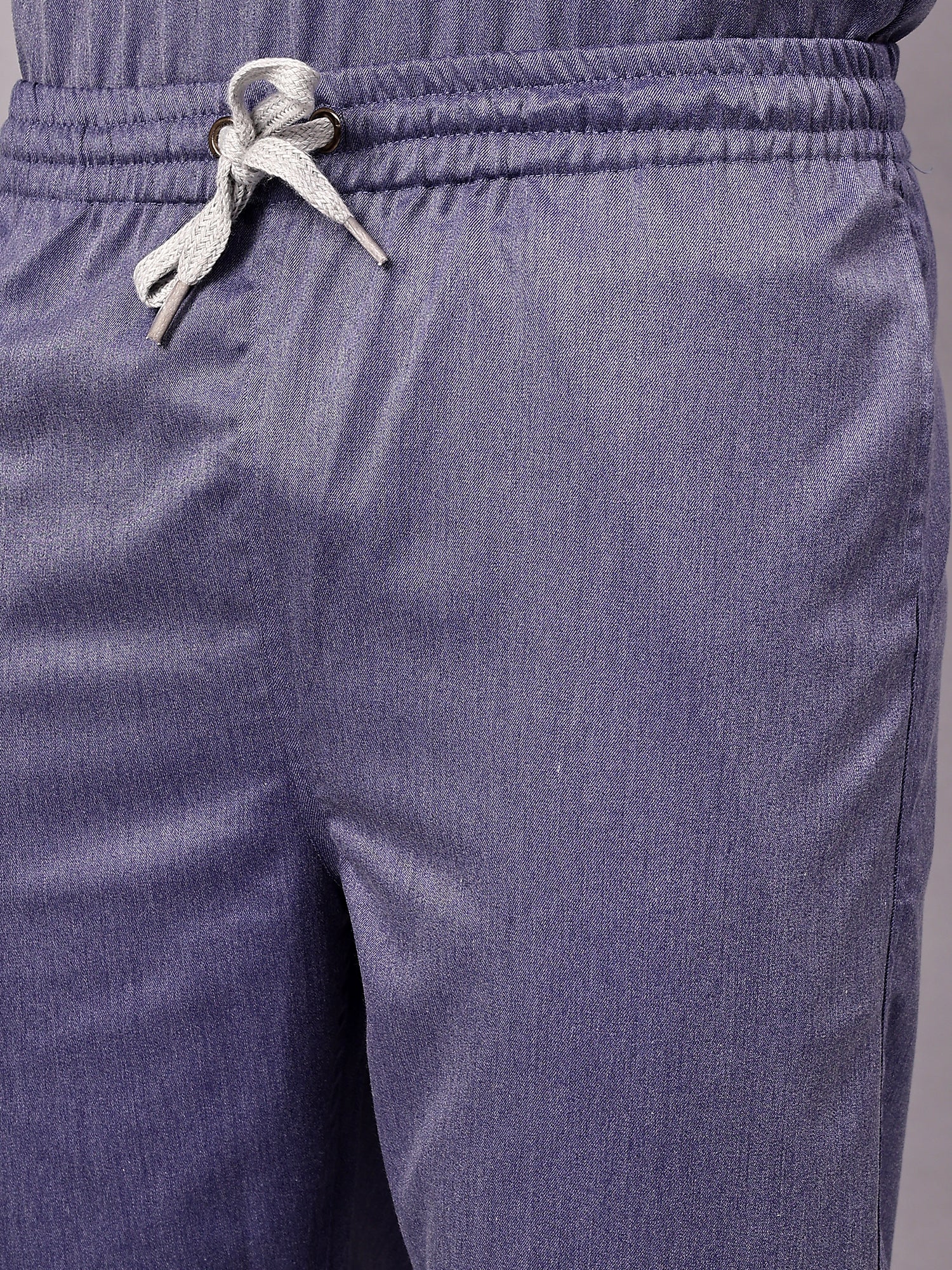 Stretchable (2Way) Men Denim Blue Texture Mandarin Neck With Straight Pant Scrub Set - Image 7