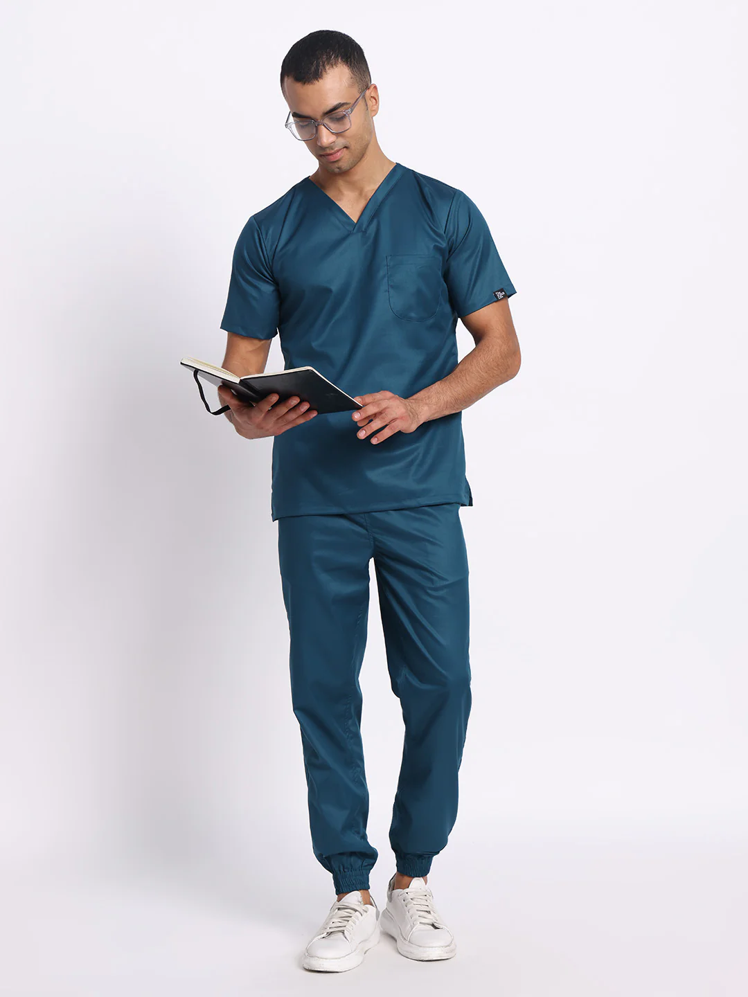 Stretchable (2Way) Men Forest Green V-Neck With Jogger Scrub Set
