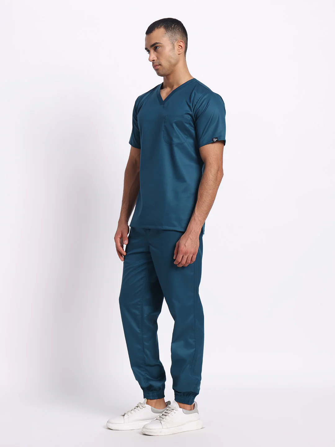 Stretchable (2Way) Men Forest Green V-Neck With Jogger Scrub Set - Image 2