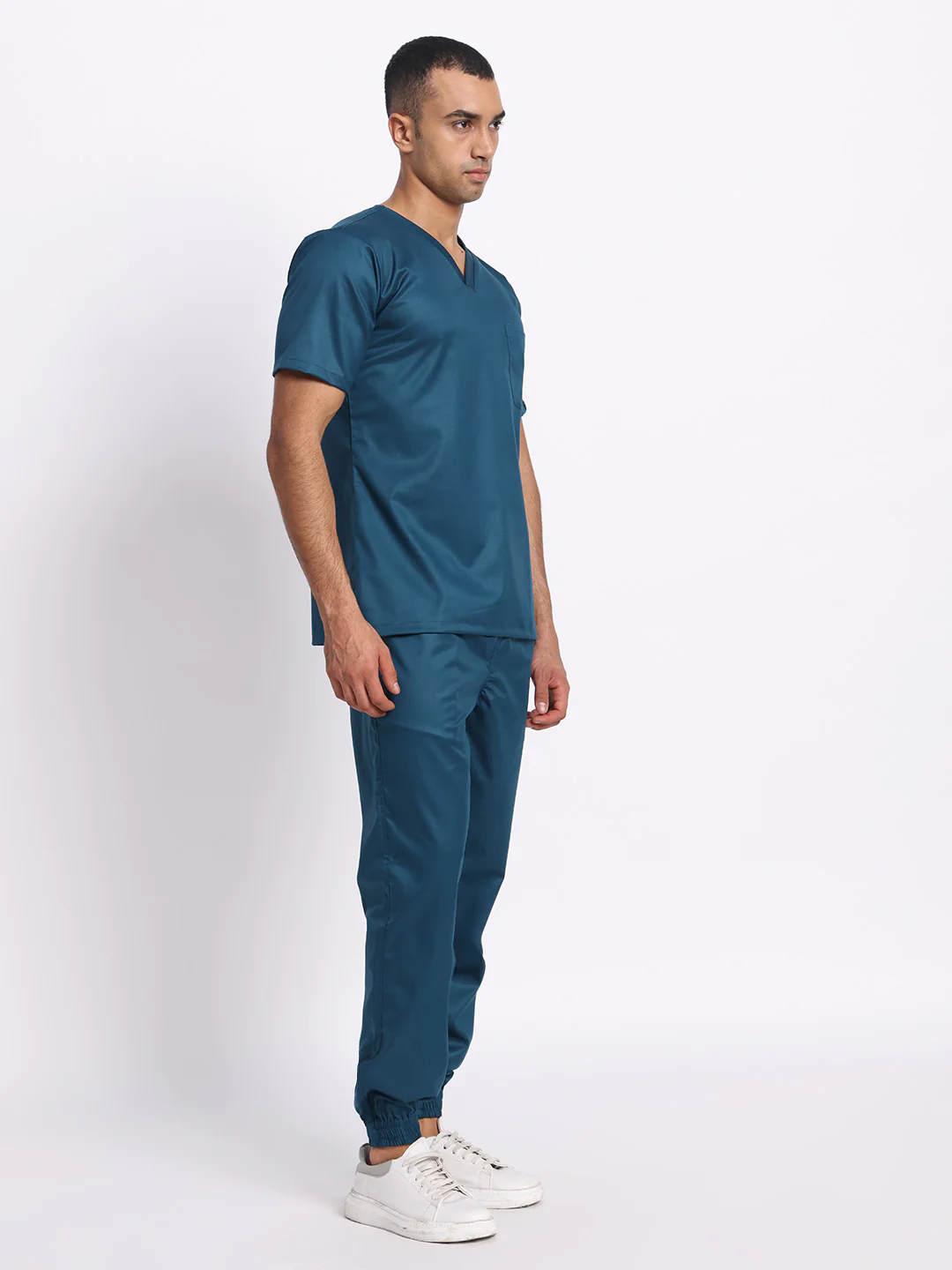 Stretchable (2Way) Men Forest Green V-Neck With Jogger Scrub Set - Image 3