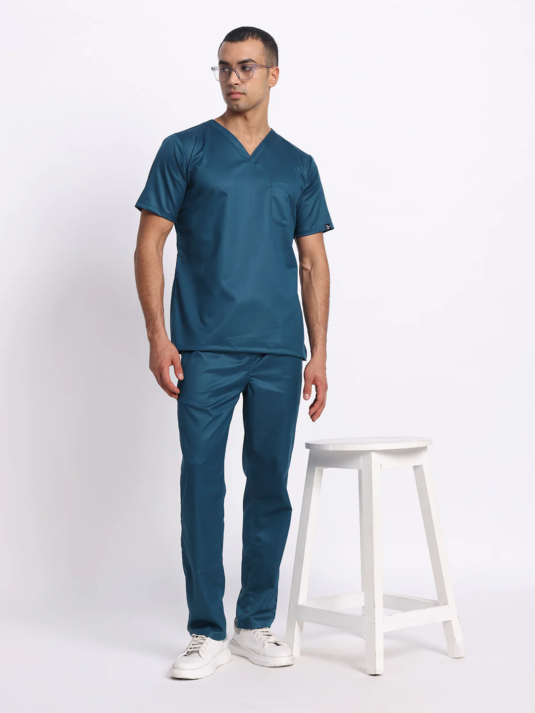 Stretchable (2Way) Men Forest Green V-Neck With Straight Pant Scrub Set