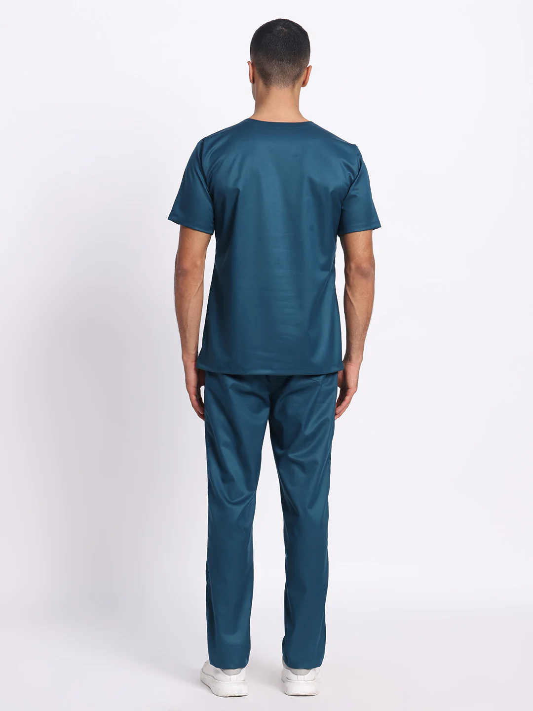 Stretchable (2Way) Men Forest Green V-Neck With Straight Pant Scrub Set - Image 3