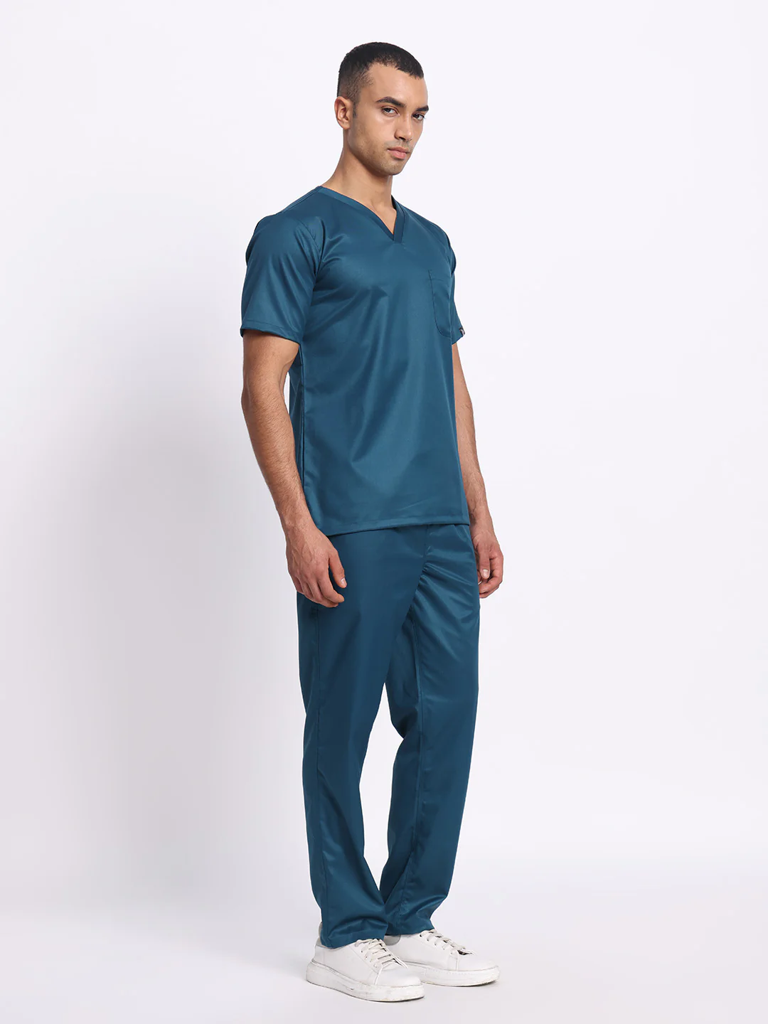 Stretchable (2Way) Men Forest Green V-Neck With Straight Pant Scrub Set - Image 5