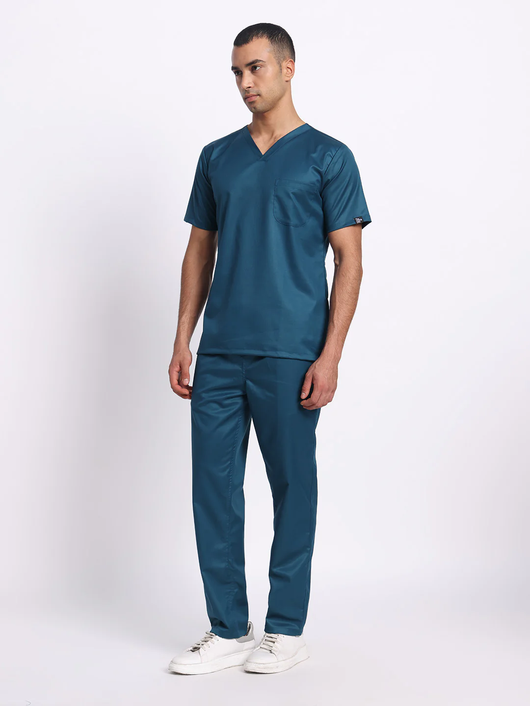 Stretchable (2Way) Men Forest Green V-Neck With Straight Pant Scrub Set - Image 6