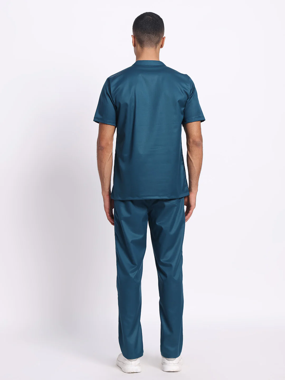 Stretchable (2Way) Men Forest Green Mandarin Neck With Straight Pant Scrub Set - Image 3