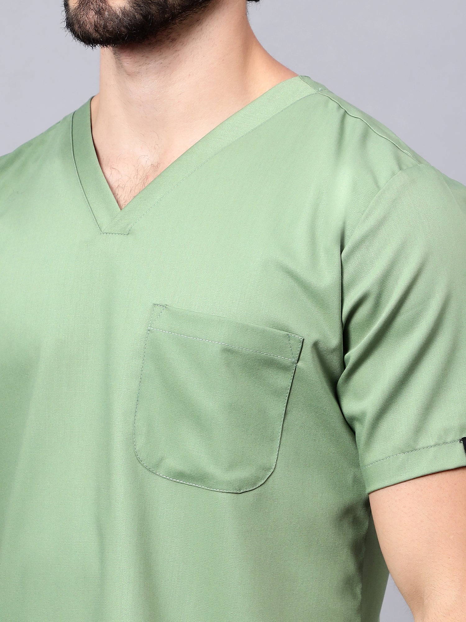 Stretchable (2Way) Men Pista Green V-Neck With Jogger Scrub Set - Image 2