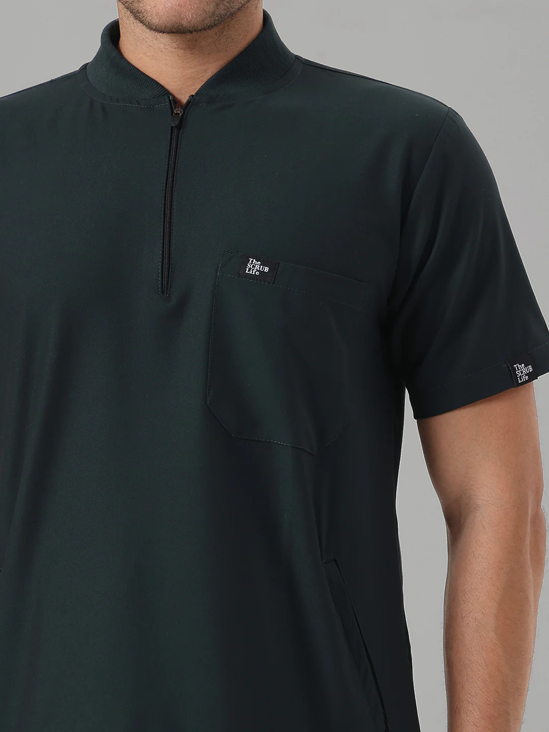 Stretchable (4Way) Midnight Green Men Flex Zip Neckline Top With Straight Pants - Image 2