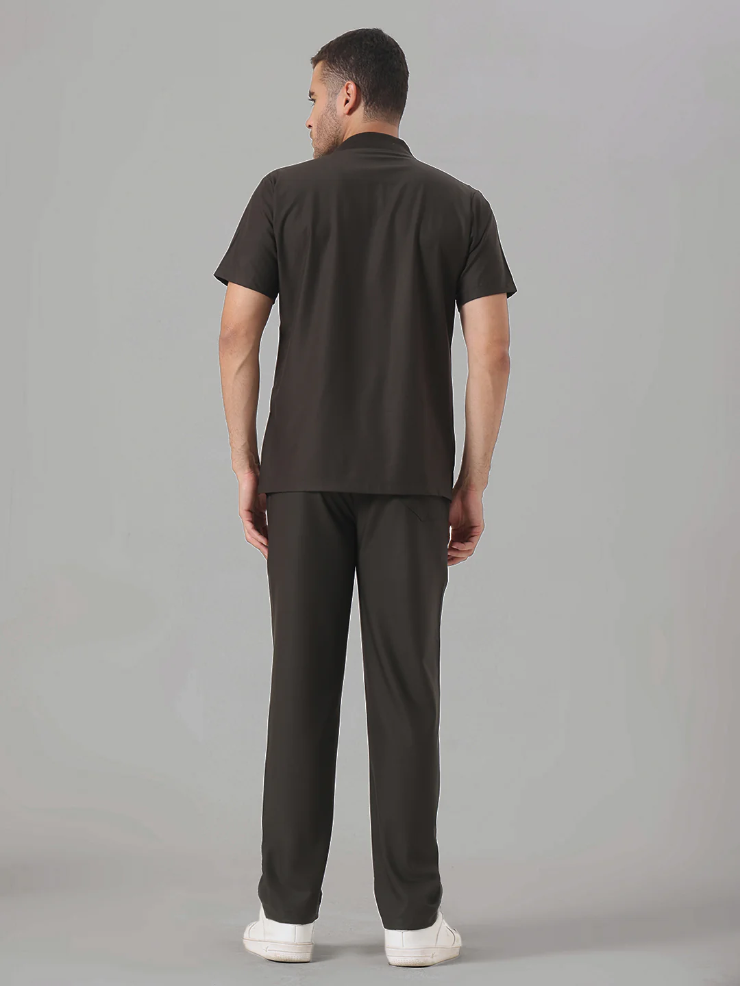 Stretchable (4Way) Olive Green Men Flex Zip Neckline Top With Straight Pants - Image 3