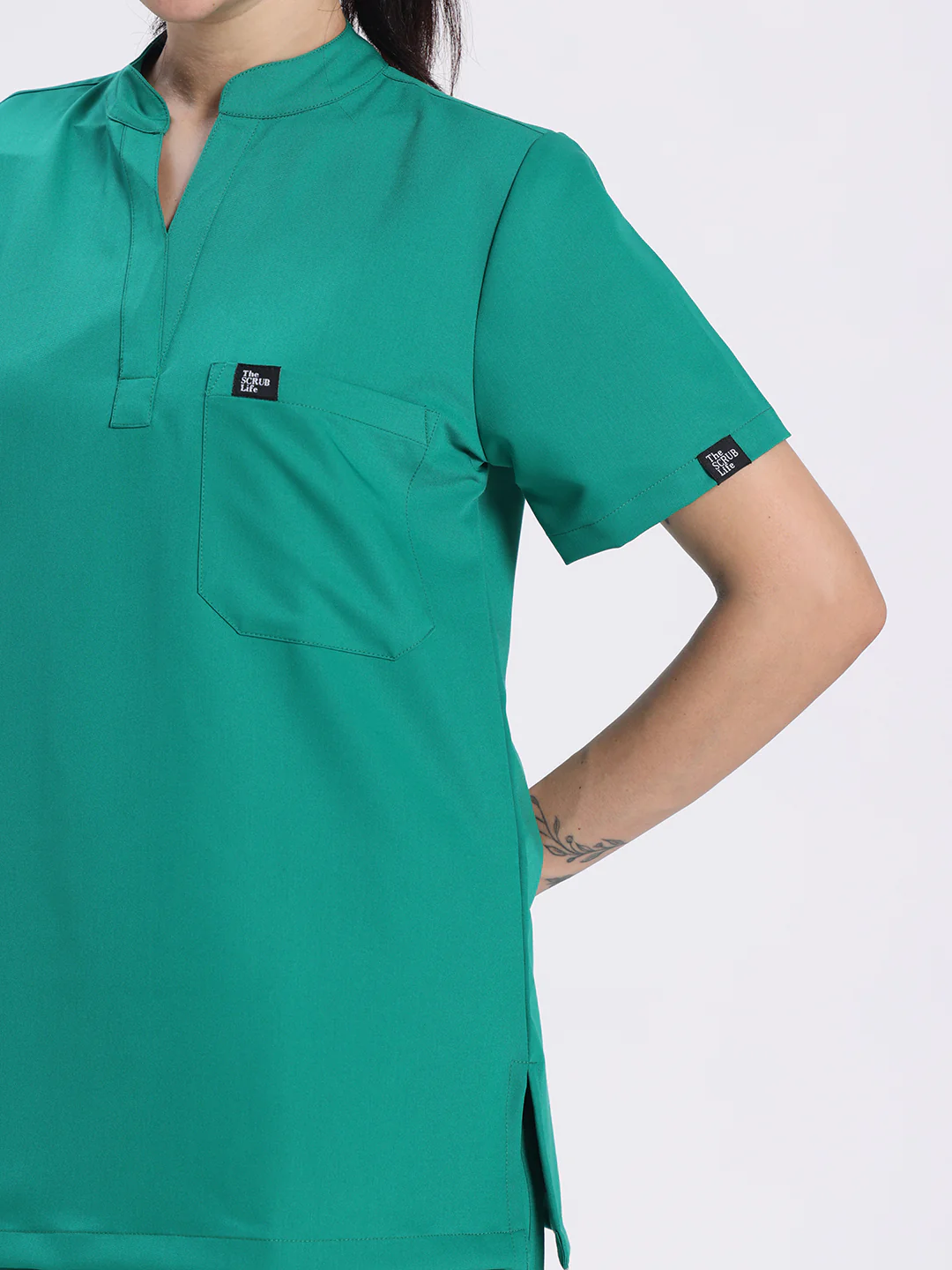 Stretchable (4Way) Women Sea Green Mandarin Neck With Jogger Scrub Set - Image 3