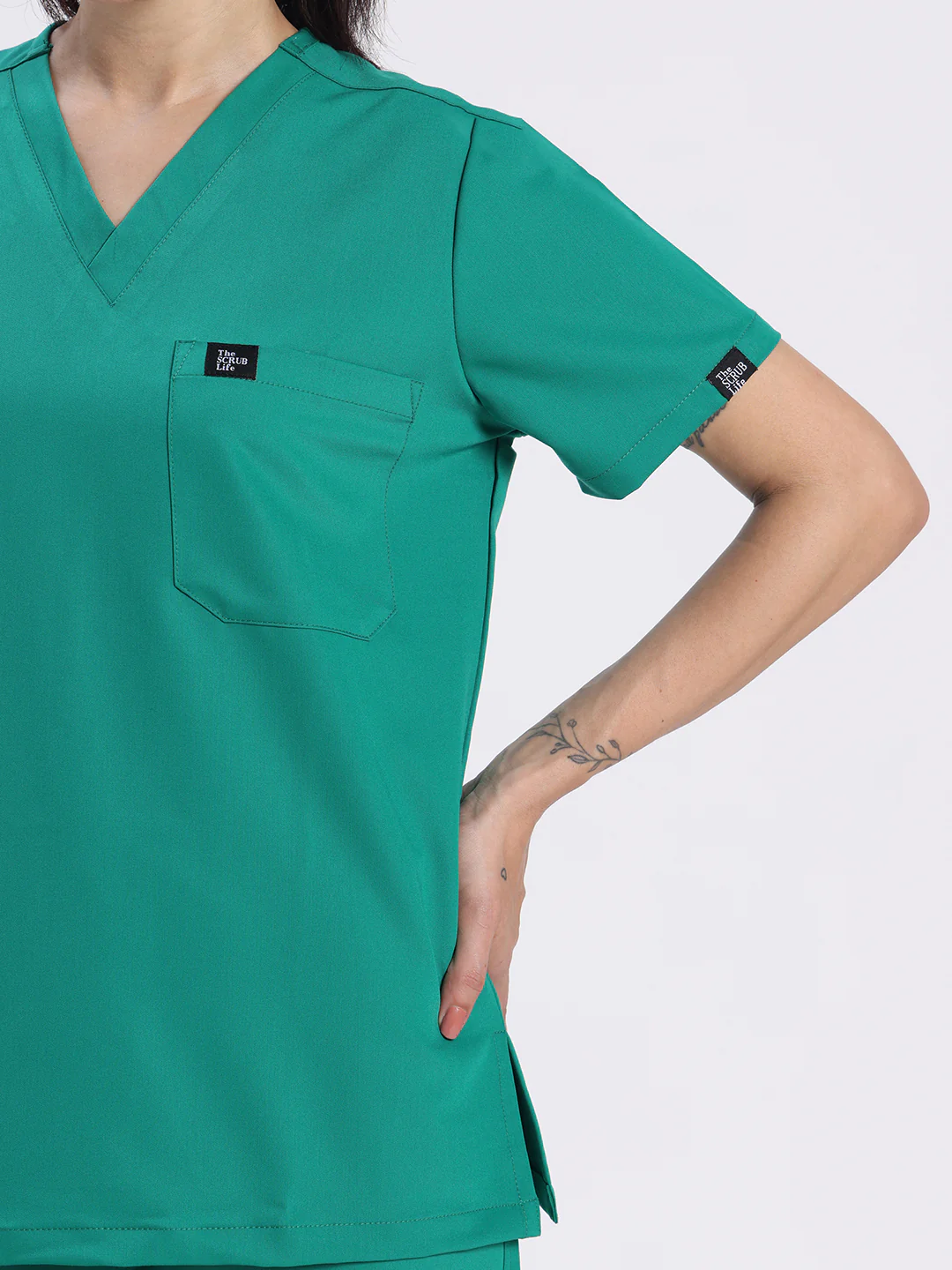 Stretchable (4Way) Women Sea Green V-Neck Scrub Top - Image 3