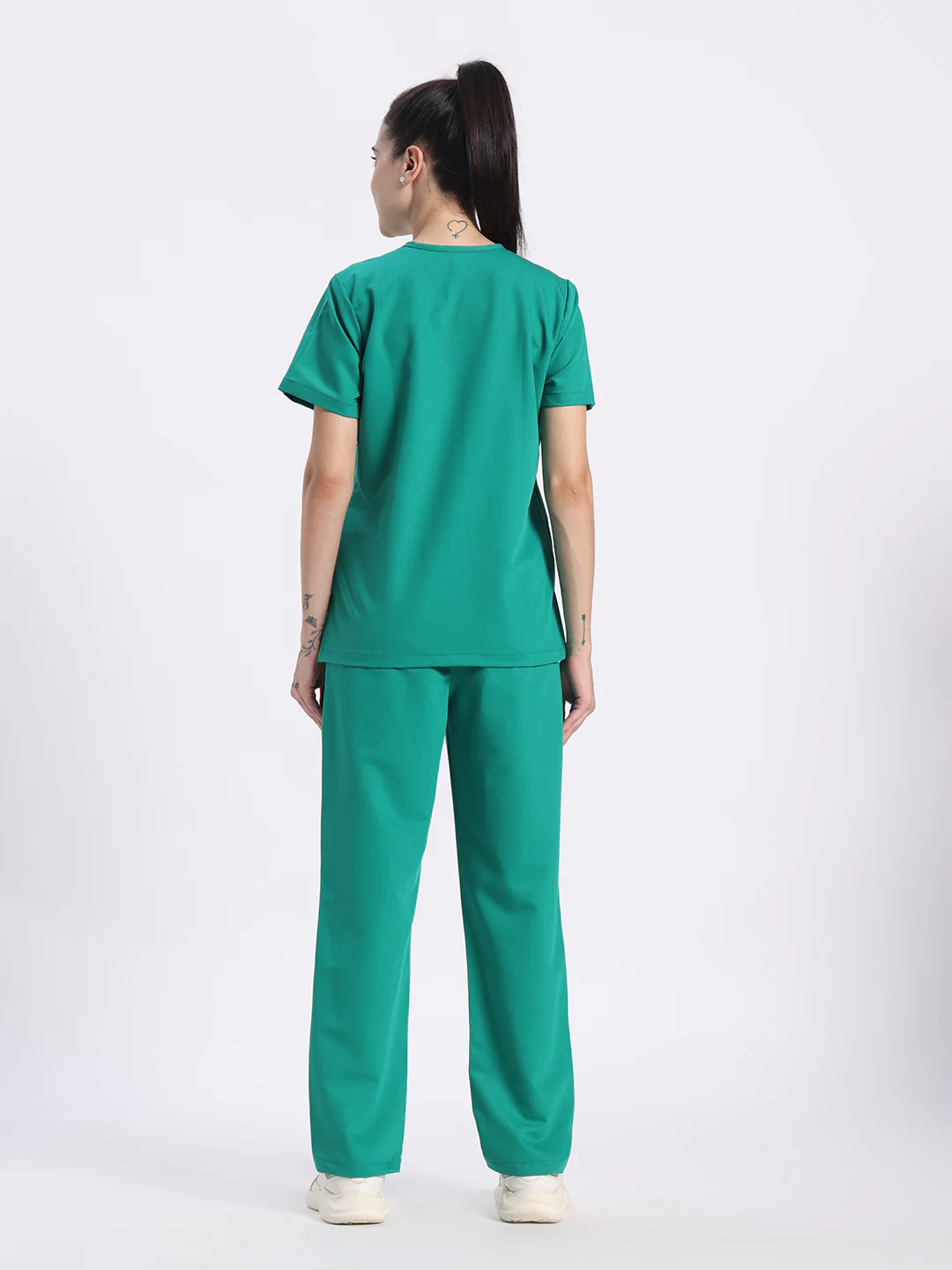 Stretchable (4Way) Women Sea Green V-Neck With Straight Pant Scrub Set - Image 5