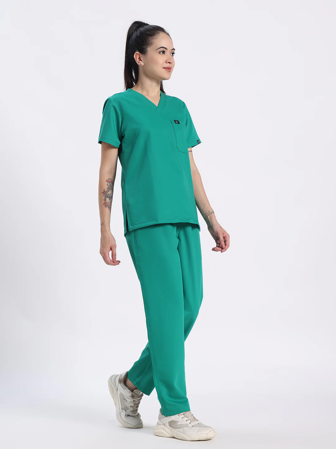 Stretchable (4Way) Women Sea Green V-Neck With Straight Pant Scrub Set - Image 6
