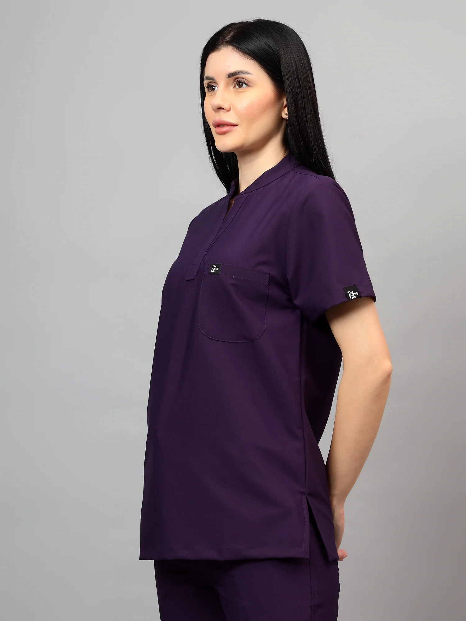 Stretchable (4Way) Female Violet Mandarin Neck With Straight Pant Set - Image 6