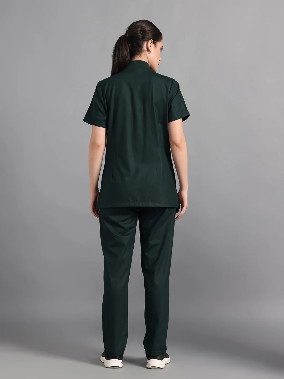 Stretchable (4Way) Midnight Green Women Flex Zip Neckline Top With Straight Pants - Image 3
