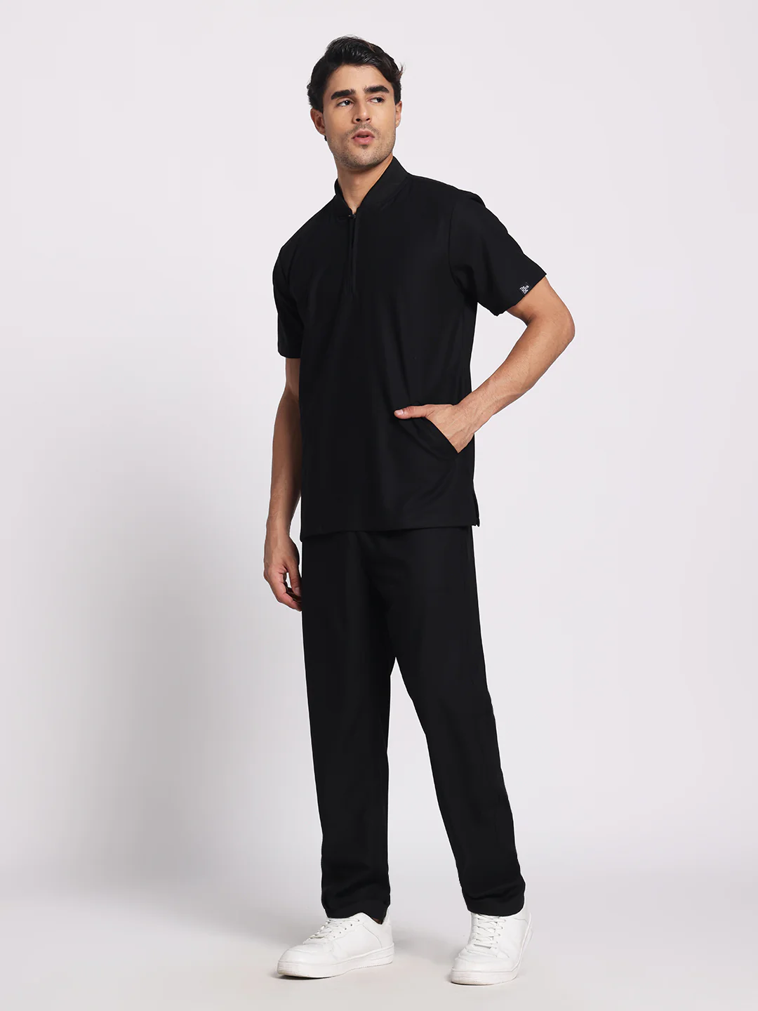 Stretchable (4Way) Black Men Flex Zip Neckline Top With Straight Pants - Image 5