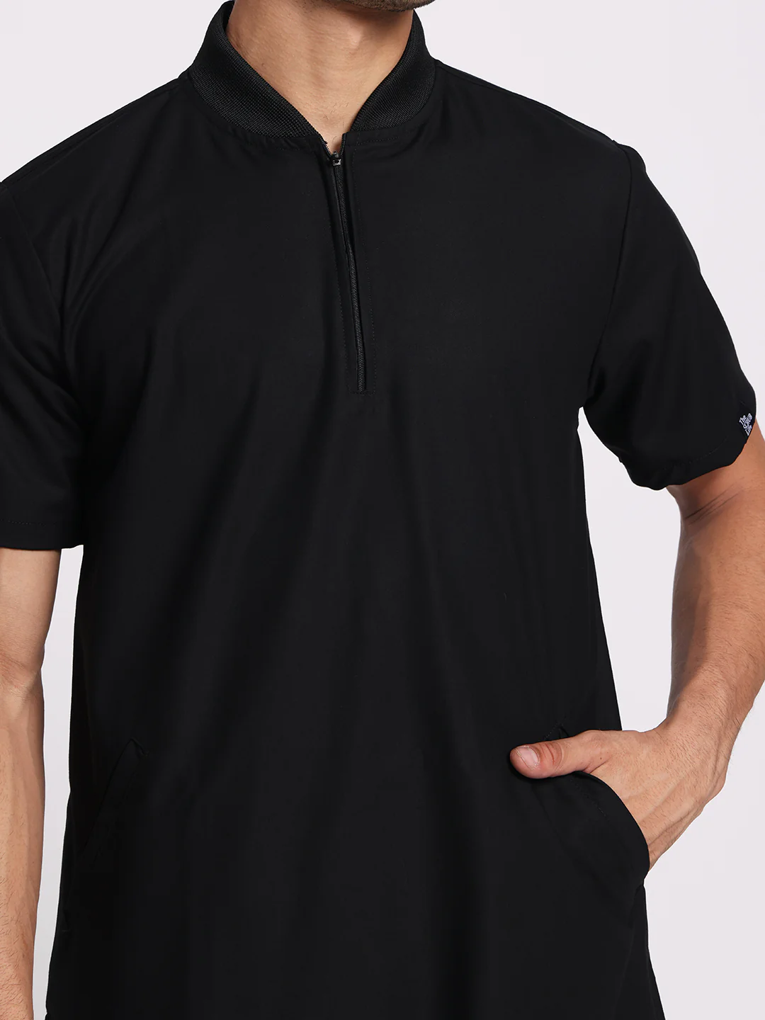 Stretchable (4Way) Black Men Flex Zip Neckline Top With Straight Pants - Image 6