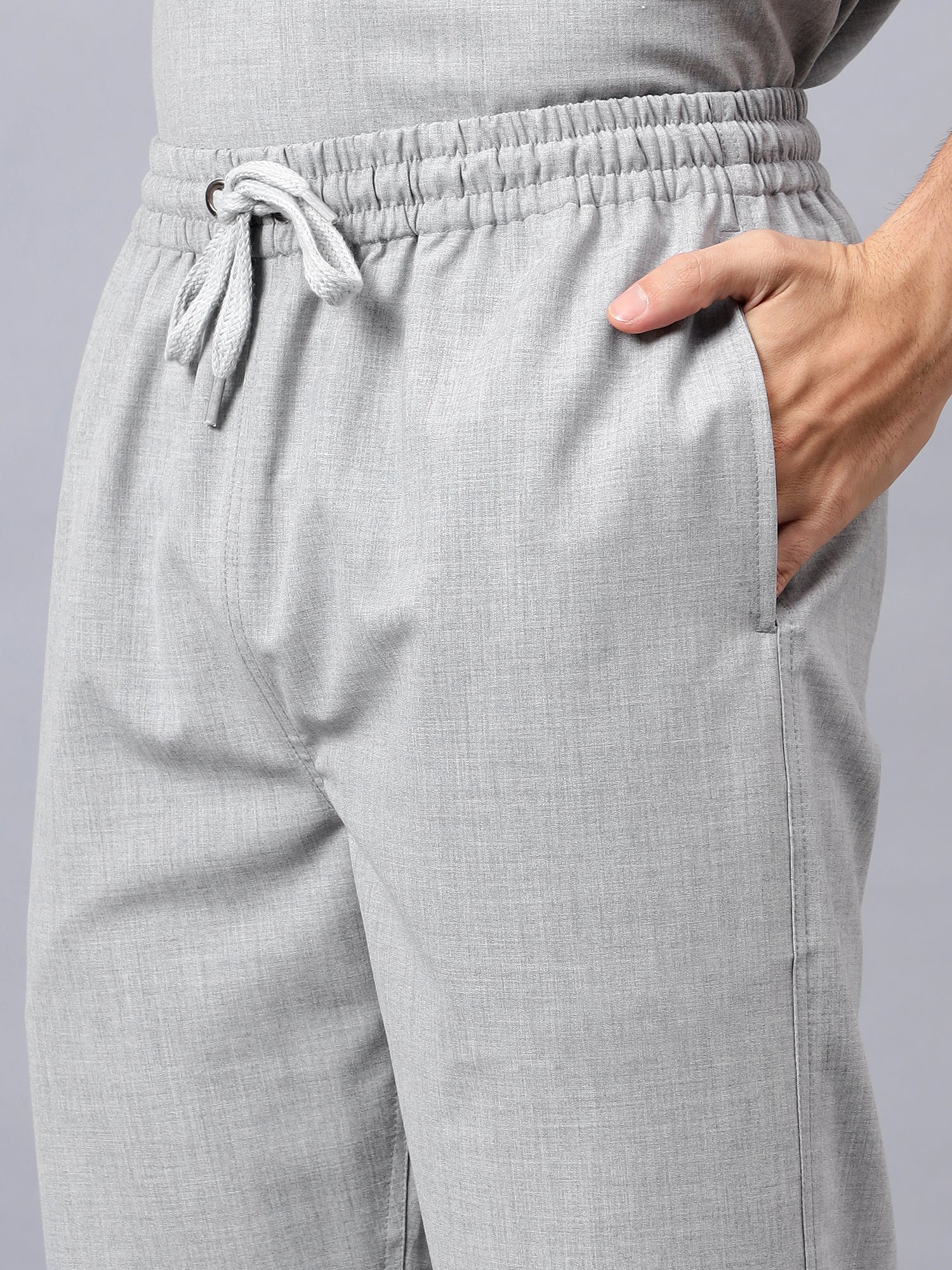 Stretchable (4Way) Men Light Grey Mandarin Neck with Straight Pant Scrub Set - Image 3