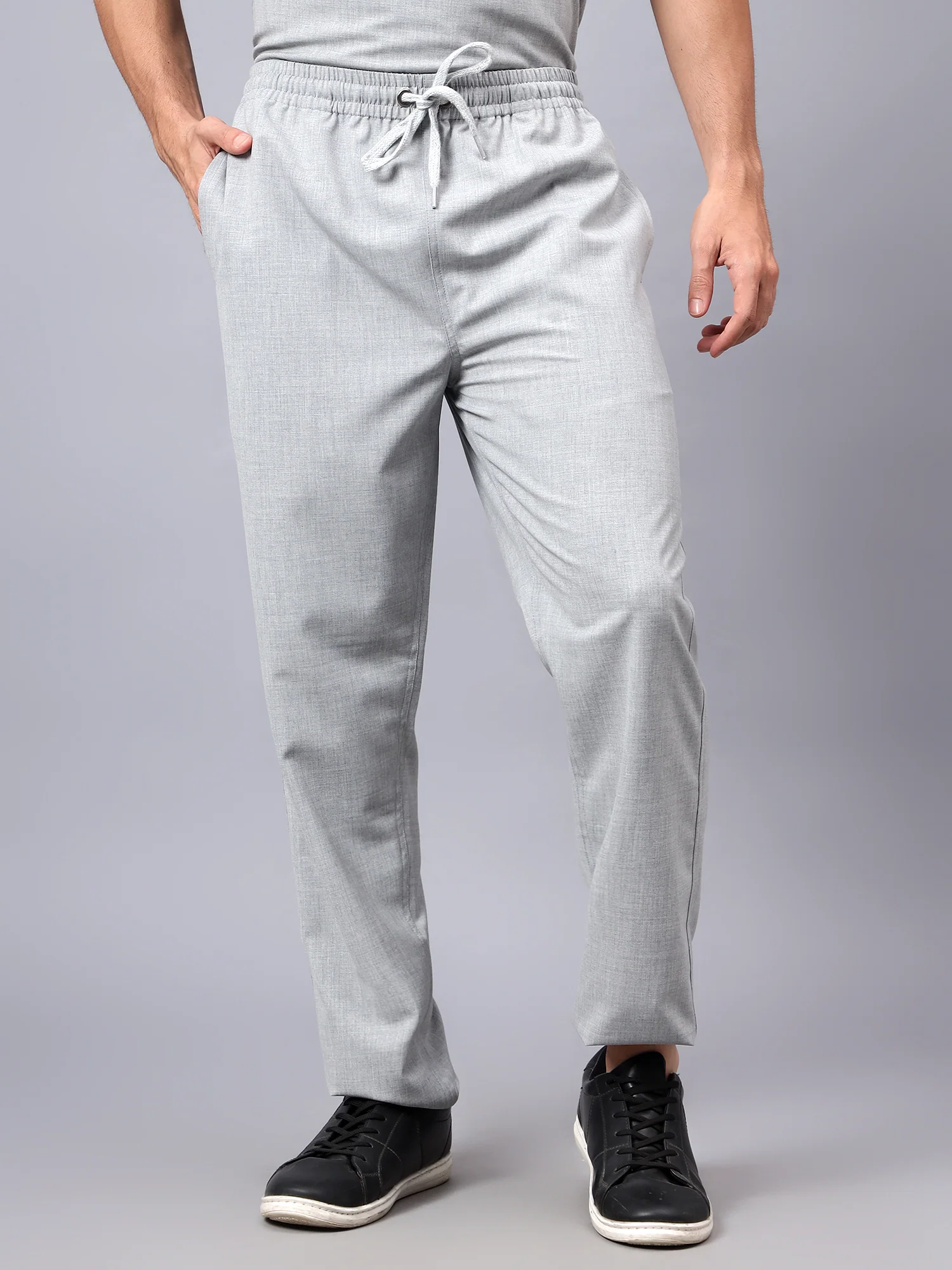 Stretchable (4Way) Men Light Grey Mandarin Neck with Straight Pant Scrub Set - Image 4
