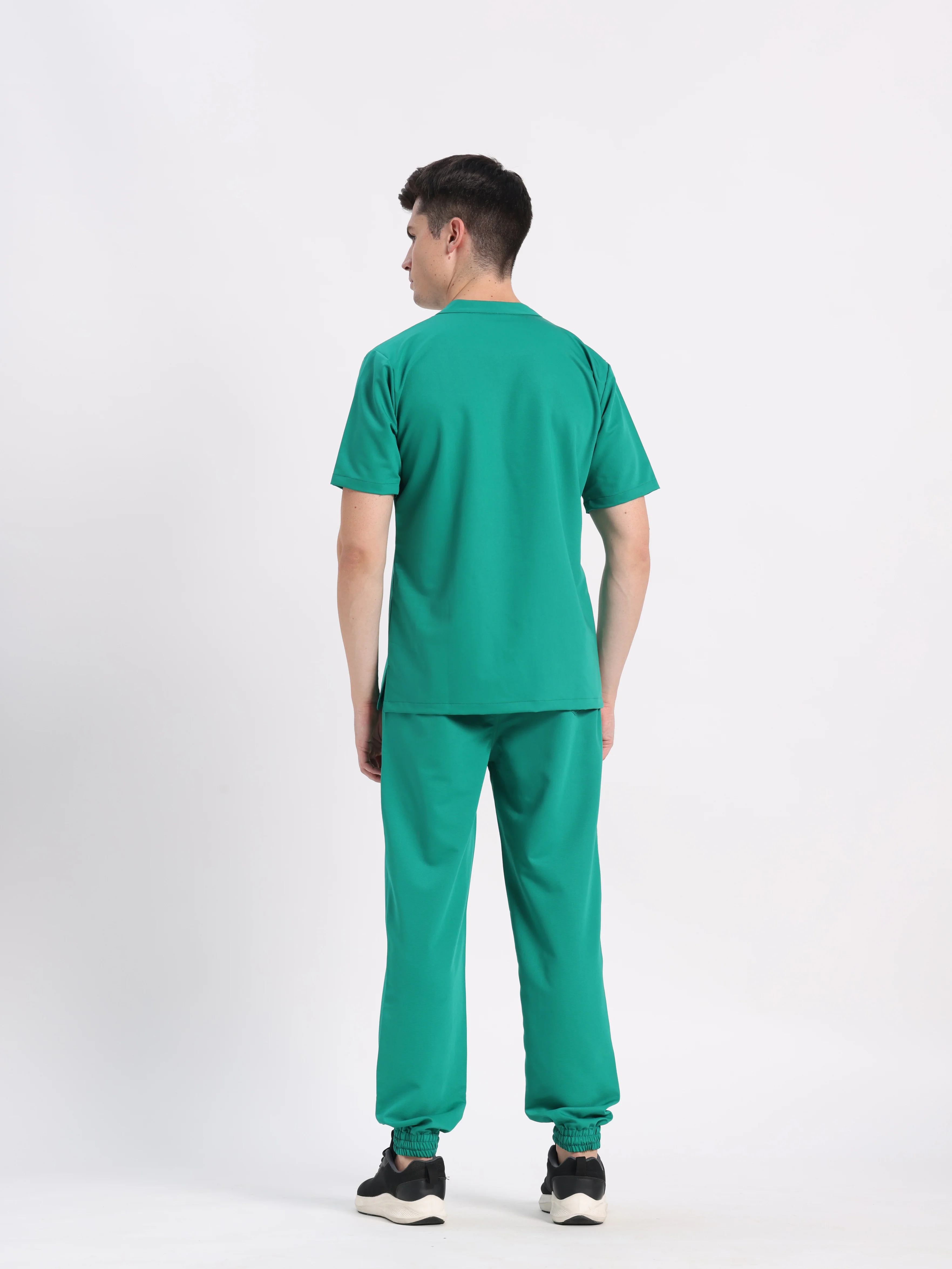 Stretchable (4Way) Men Sea Green Mandarin Neck with Jogger Scrub Set - Image 4