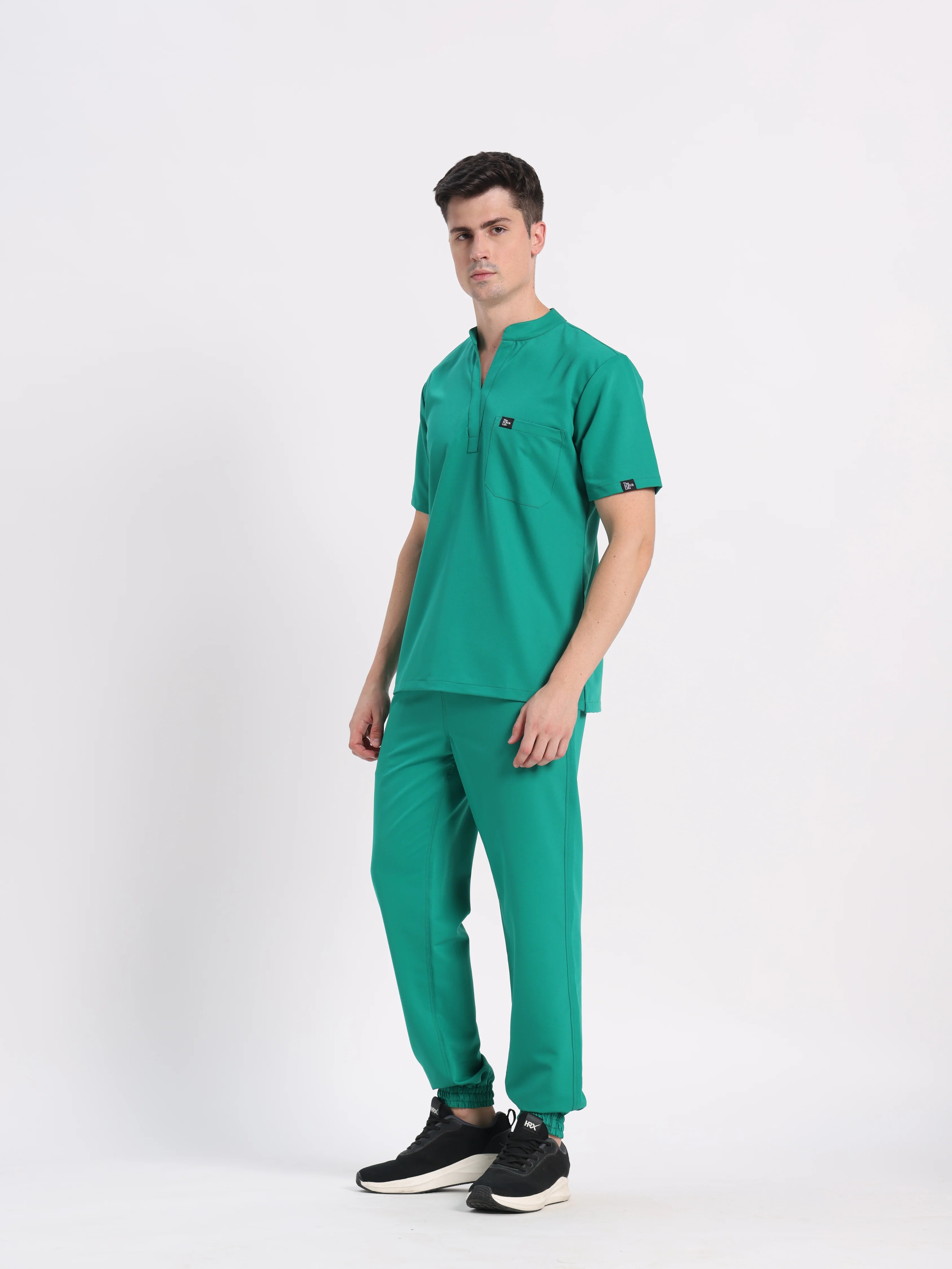 Stretchable (4Way) Men Sea Green Mandarin Neck with Jogger Scrub Set - Image 7