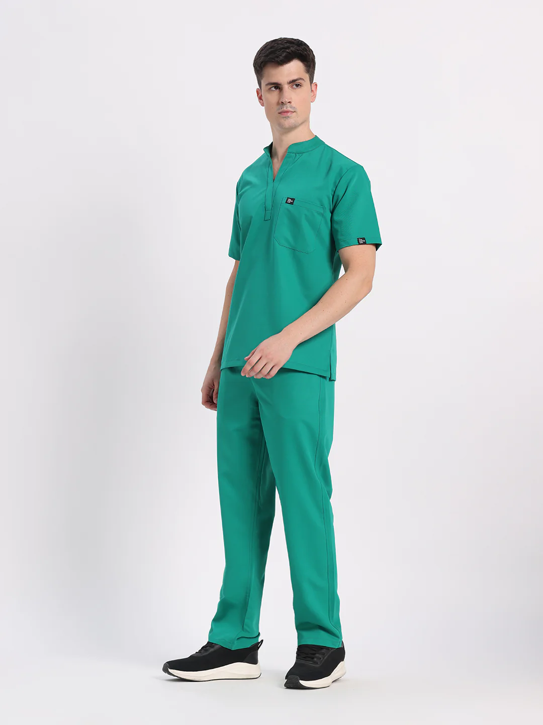 Stretchable (4Way) Men Sea Green Mandarin Neck with Straight Pant Scrub Set - Image 5