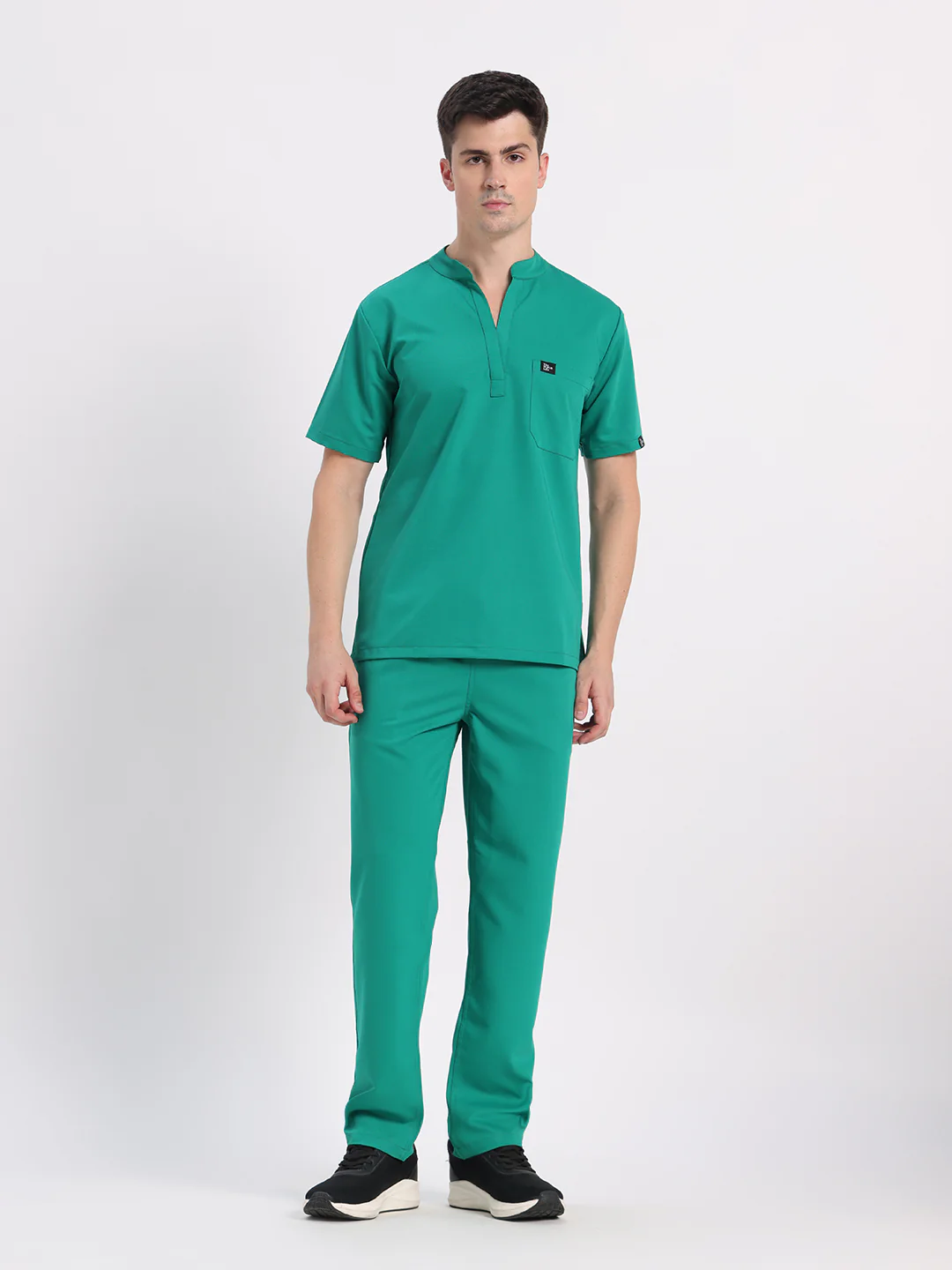 Stretchable (4Way) Men Sea Green Mandarin Neck with Straight Pant Scrub Set - Image 6