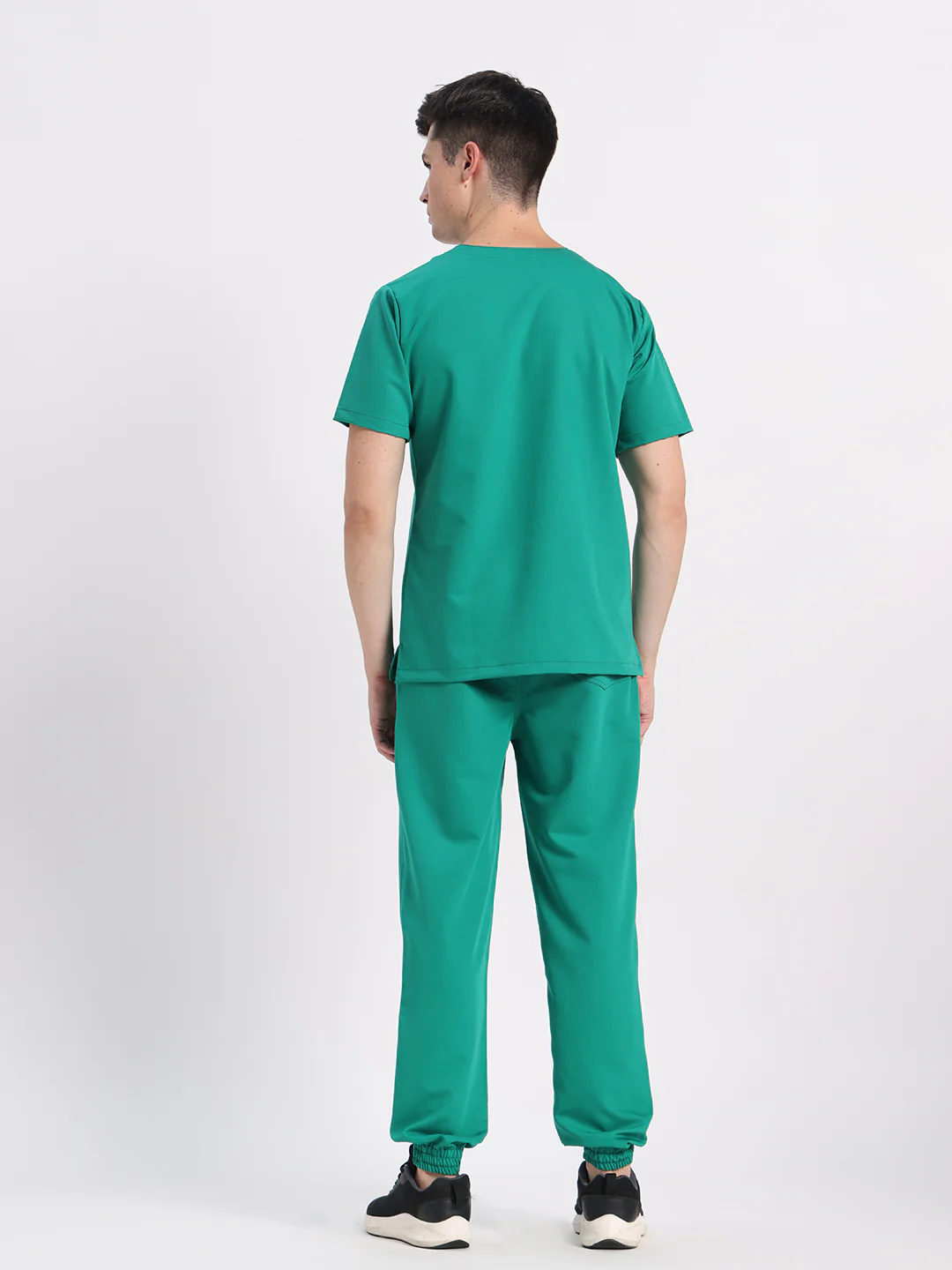Stretchable (4Way) Men Sea Green V-Neck With Jogger Scrub Set - Image 2