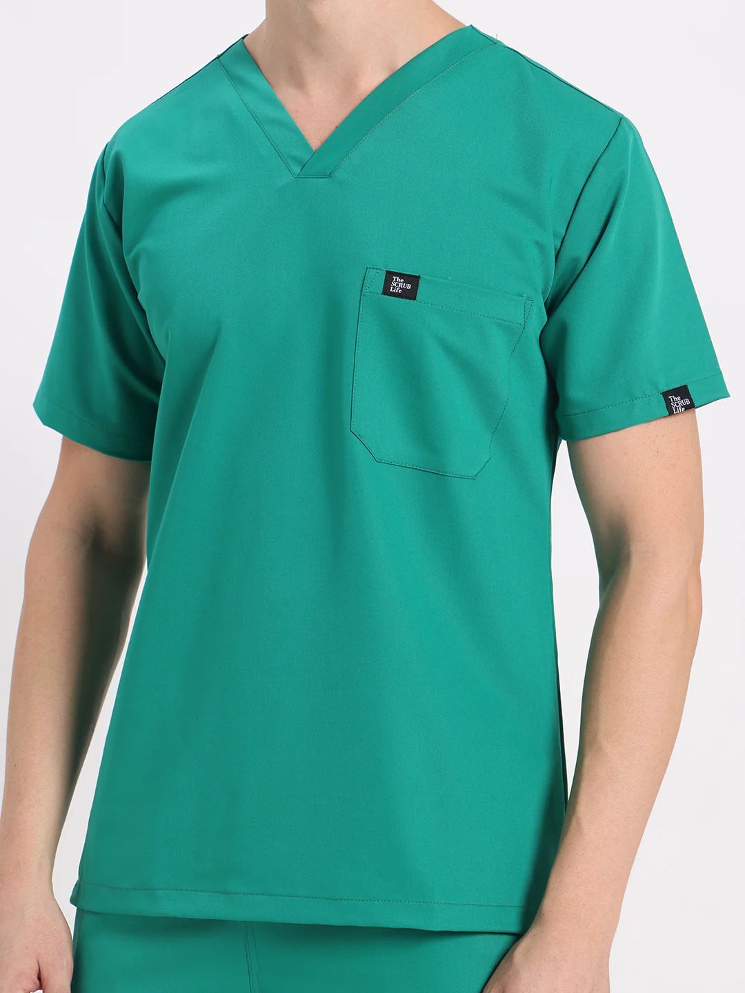 Stretchable (4Way) Men Sea Green V-Neck With Jogger Scrub Set - Image 5