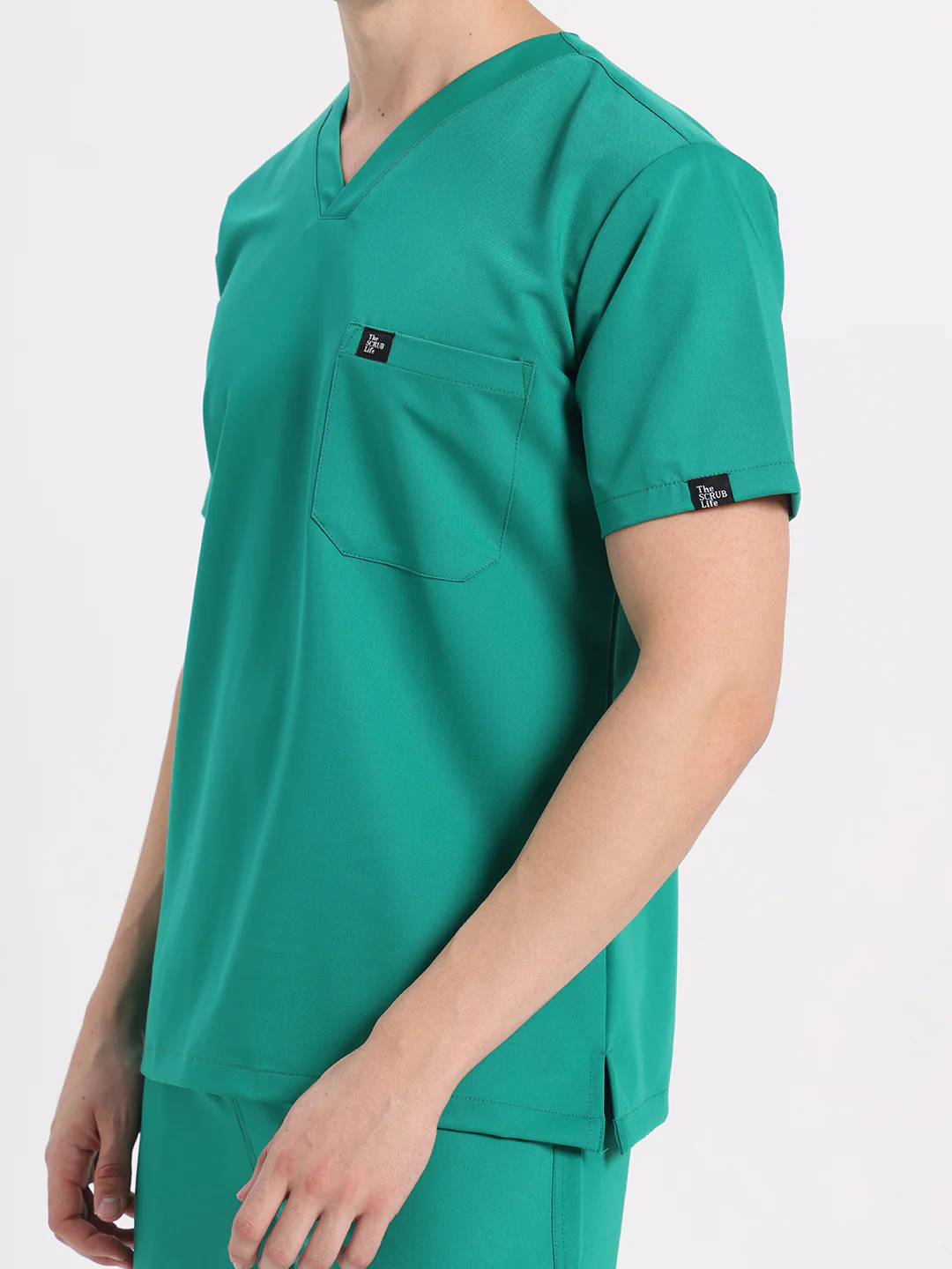 Stretchable (4Way) Men Sea Green V-Neck With Jogger Scrub Set - Image 6