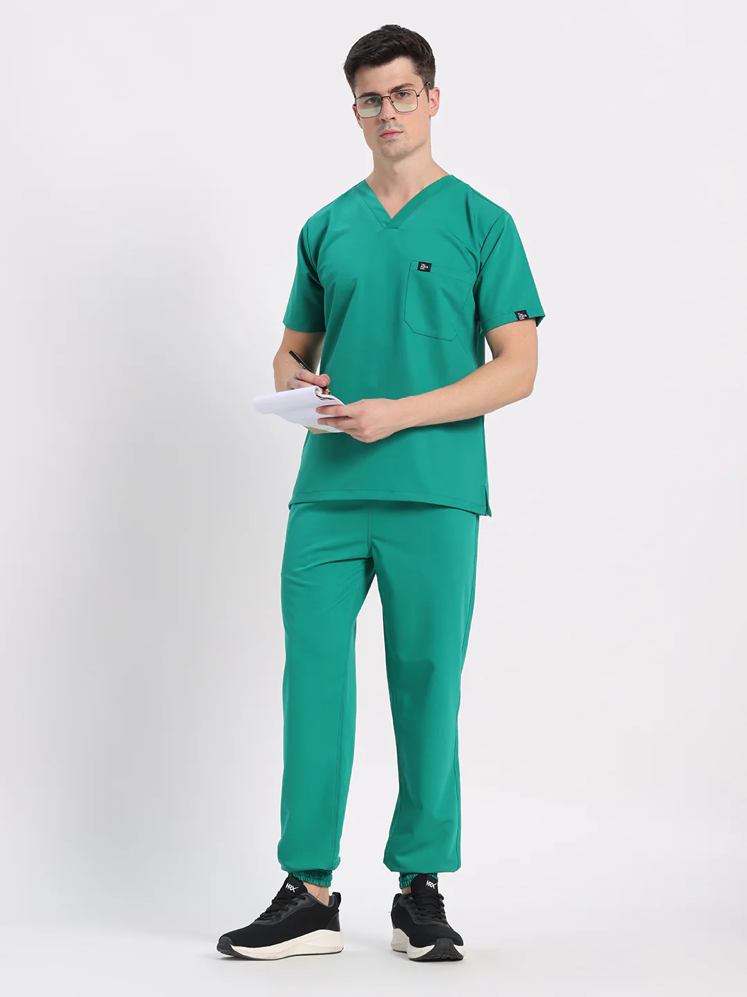 Stretchable (4Way) Men Sea Green V-Neck With Jogger Scrub Set - Image 7