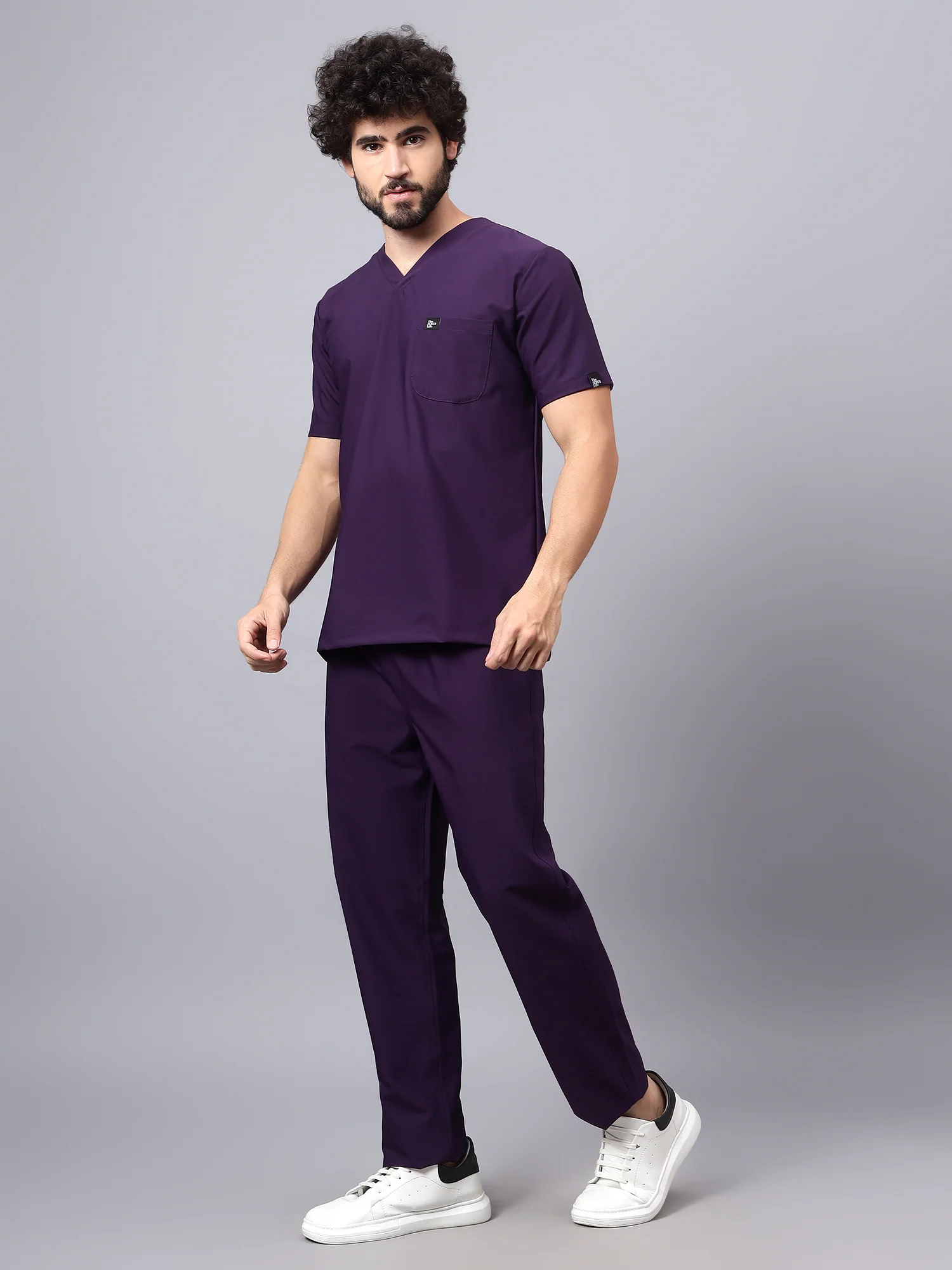 Stretchable (4Way) Men Violet V-Neck With Straight Pant Scrub Set