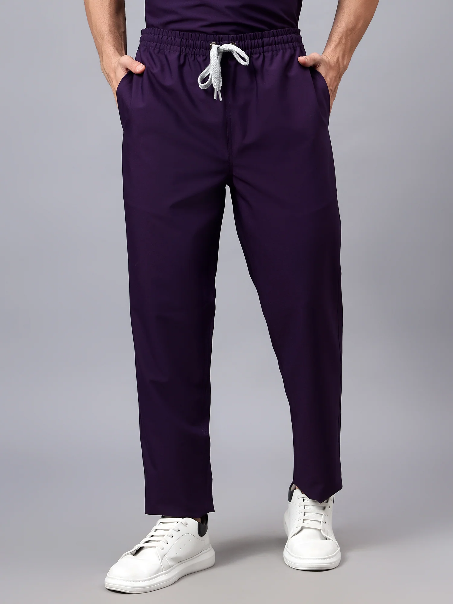 Stretchable (4Way) Men Violet V-Neck With Straight Pant Scrub Set - Image 4