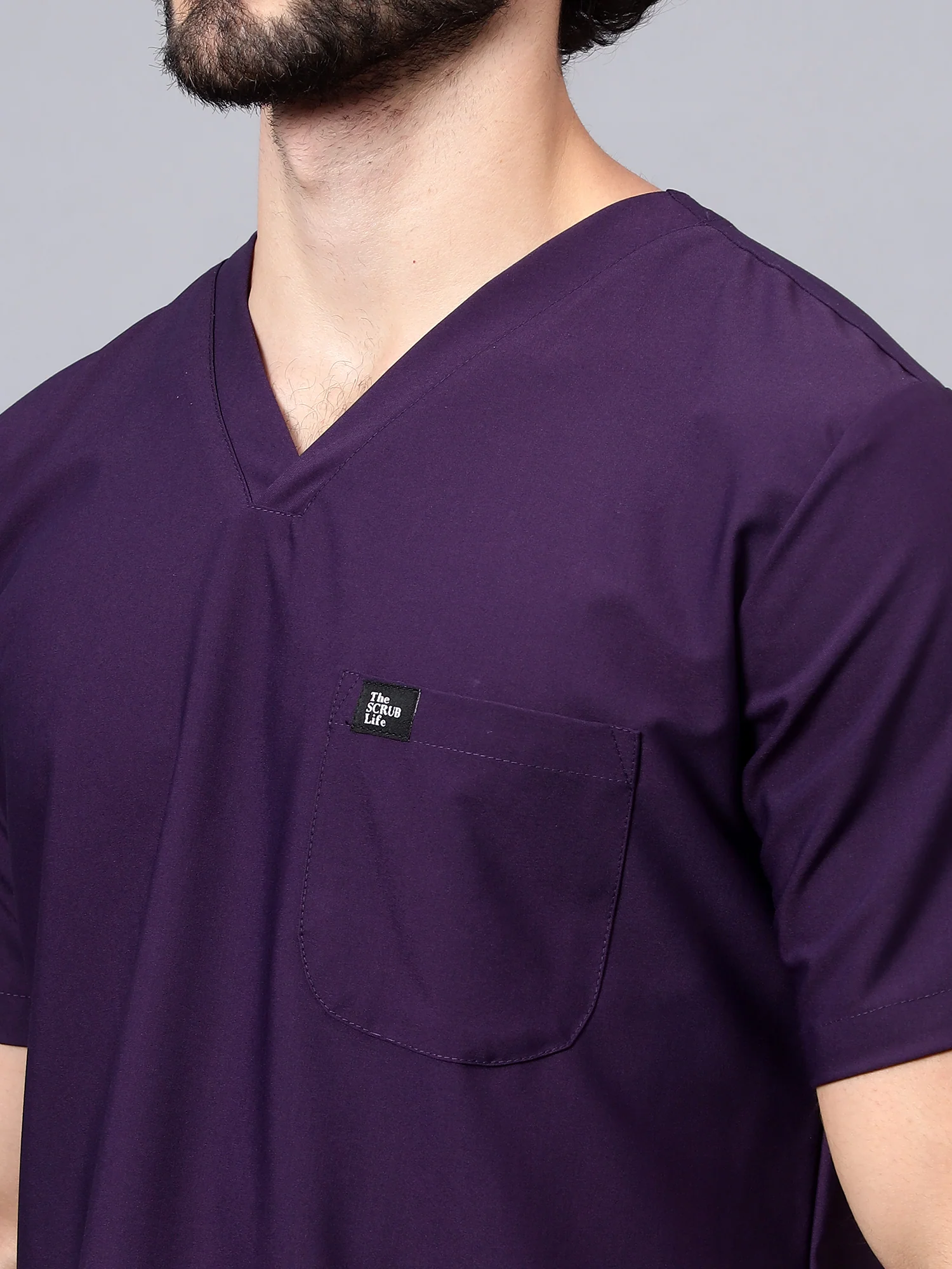 Stretchable (4Way) Men Violet V-Neck With Straight Pant Scrub Set - Image 7