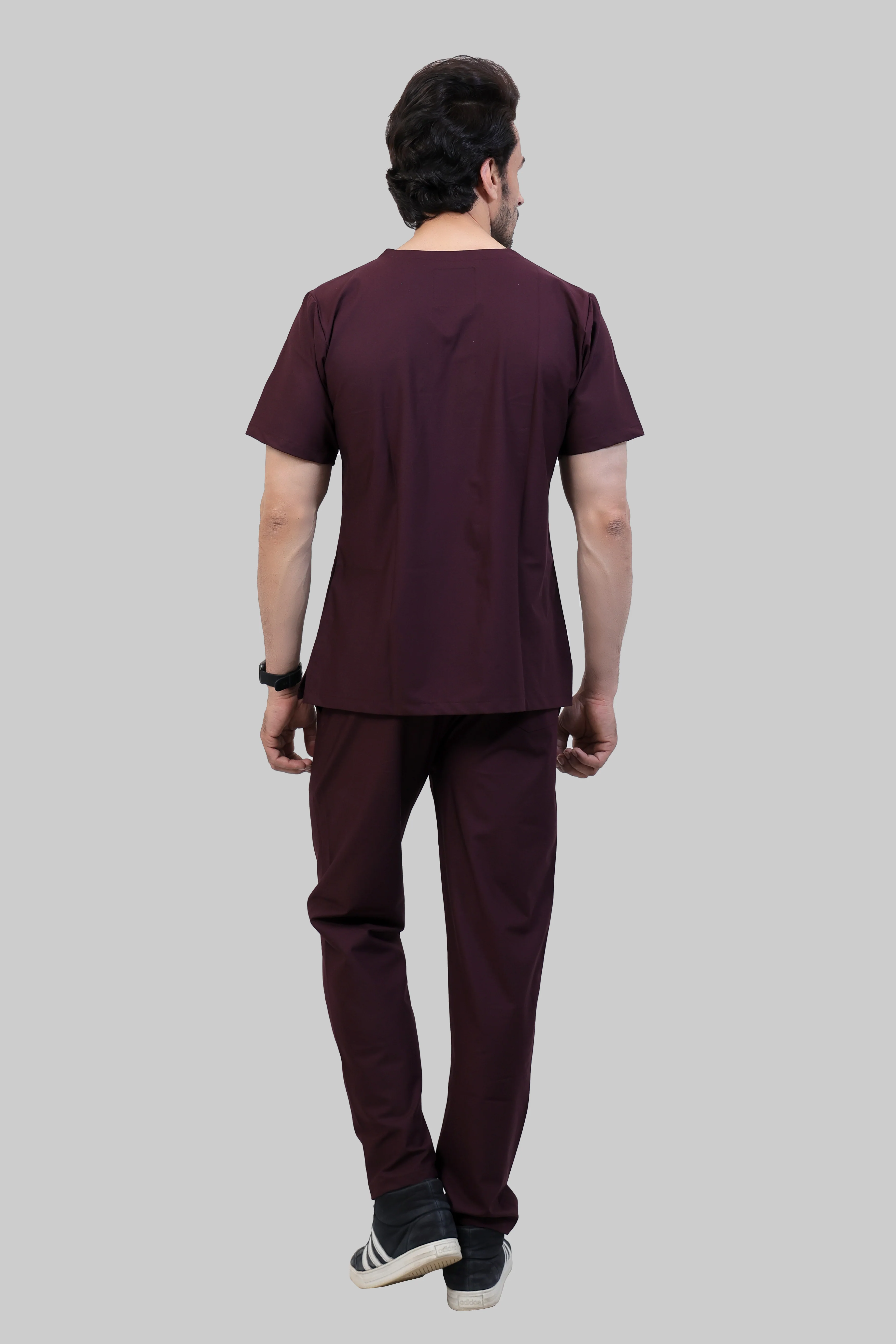 Stretchable (4Way) Men Wine V-Neck With Straight Pant Scrub Set - Image 4