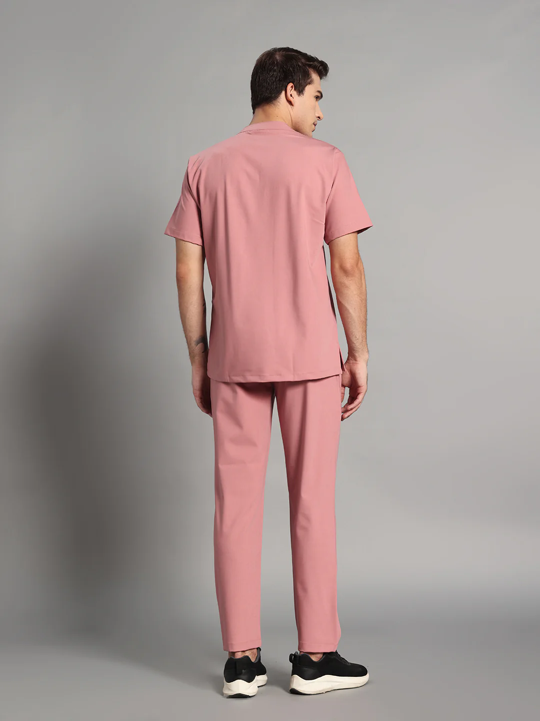 Stretchable (4Way) Men Dusty Pink Mandarin Neck with Straight Pant Scrub Set - Image 5
