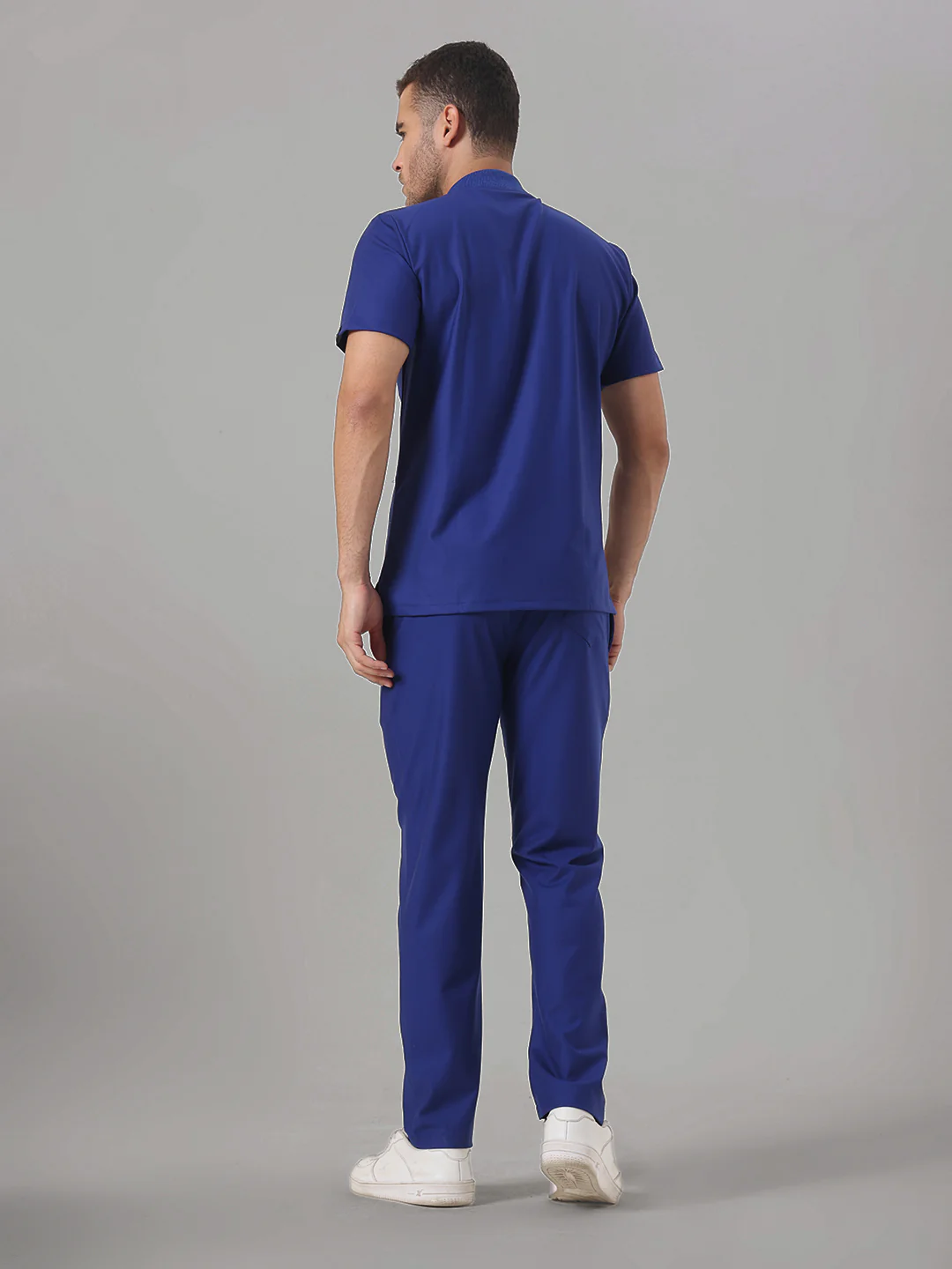 Stretchable (4Way) Royal Blue Men Flex Zip Neckline Top With Straight Pants - Image 3