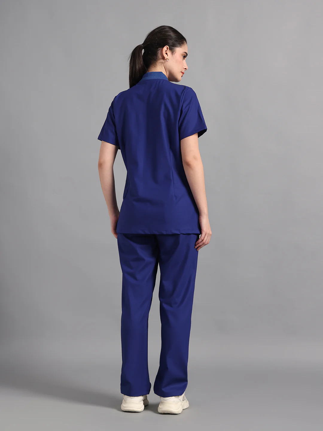 Stretchable (4Way) Royal Blue Women Flex Zip Neckline Top With Straight Pants - Image 3